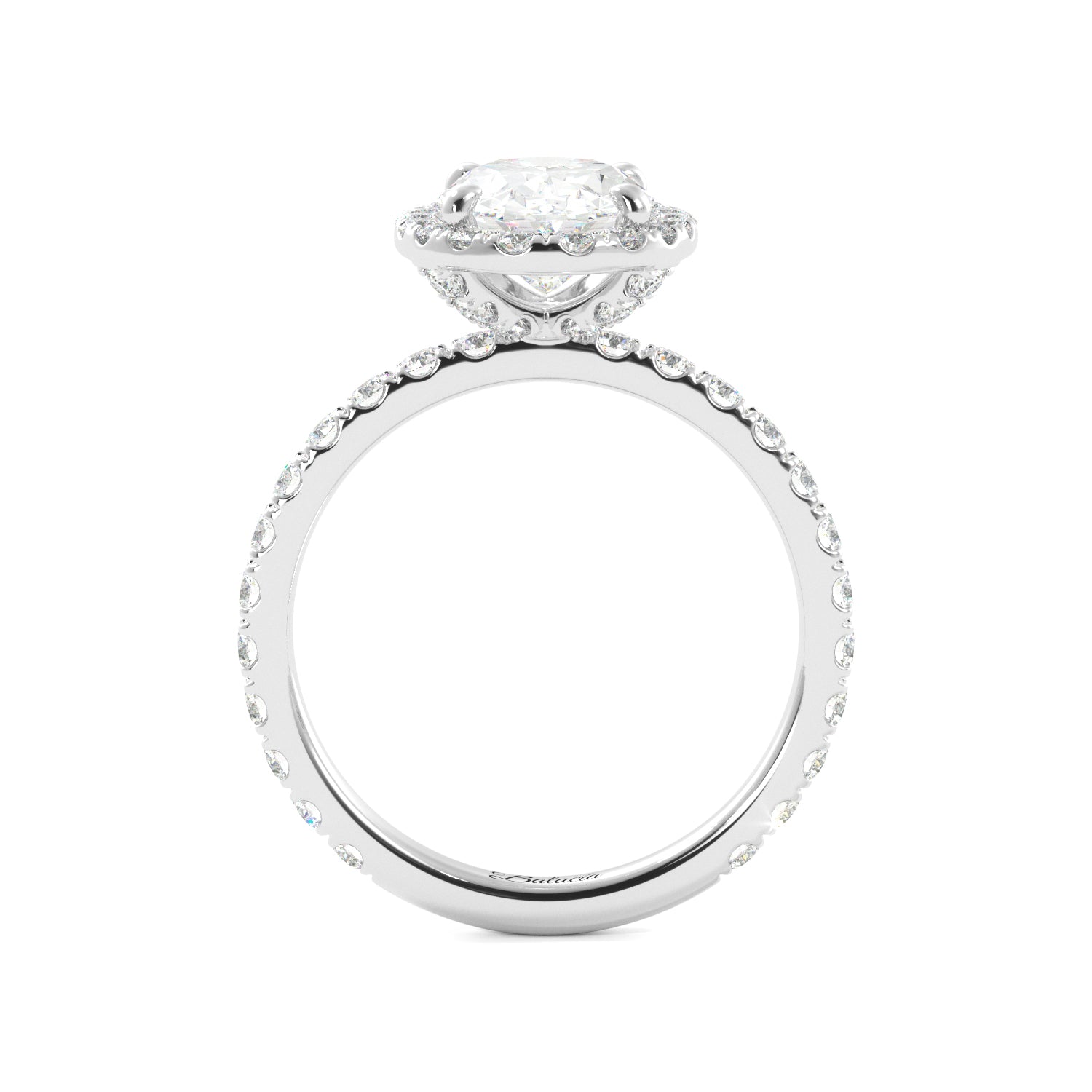 Oval Halo Pave 3/4 Eternity Engagement Ring