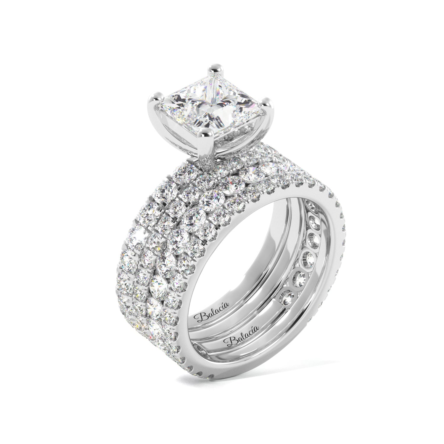 Princess Cut 3/4 Eternity Engagement Ring Set