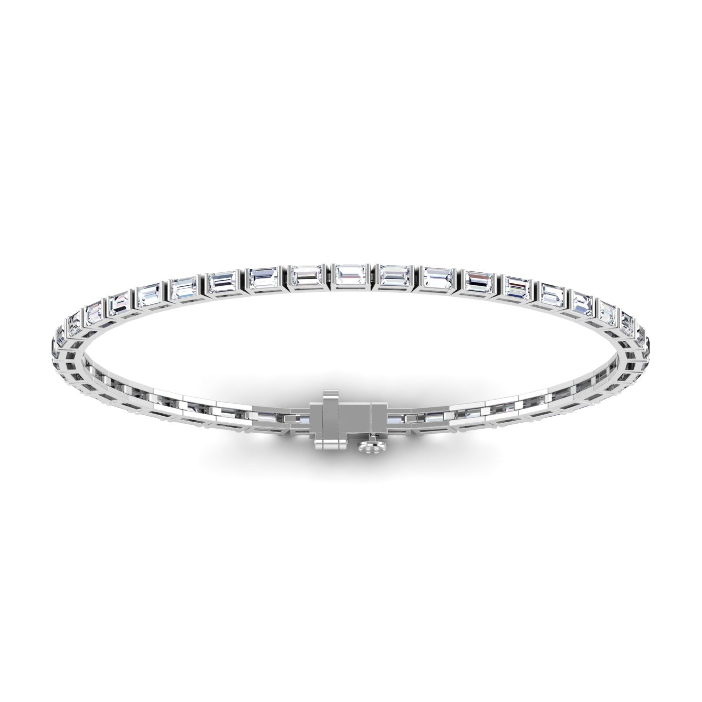 Exquisite Horizontal Emerald Cut Diamond Tennis Bracelet - Luxurious and sophisticated with horizontal emerald-cut diamonds | White Gold | Back View