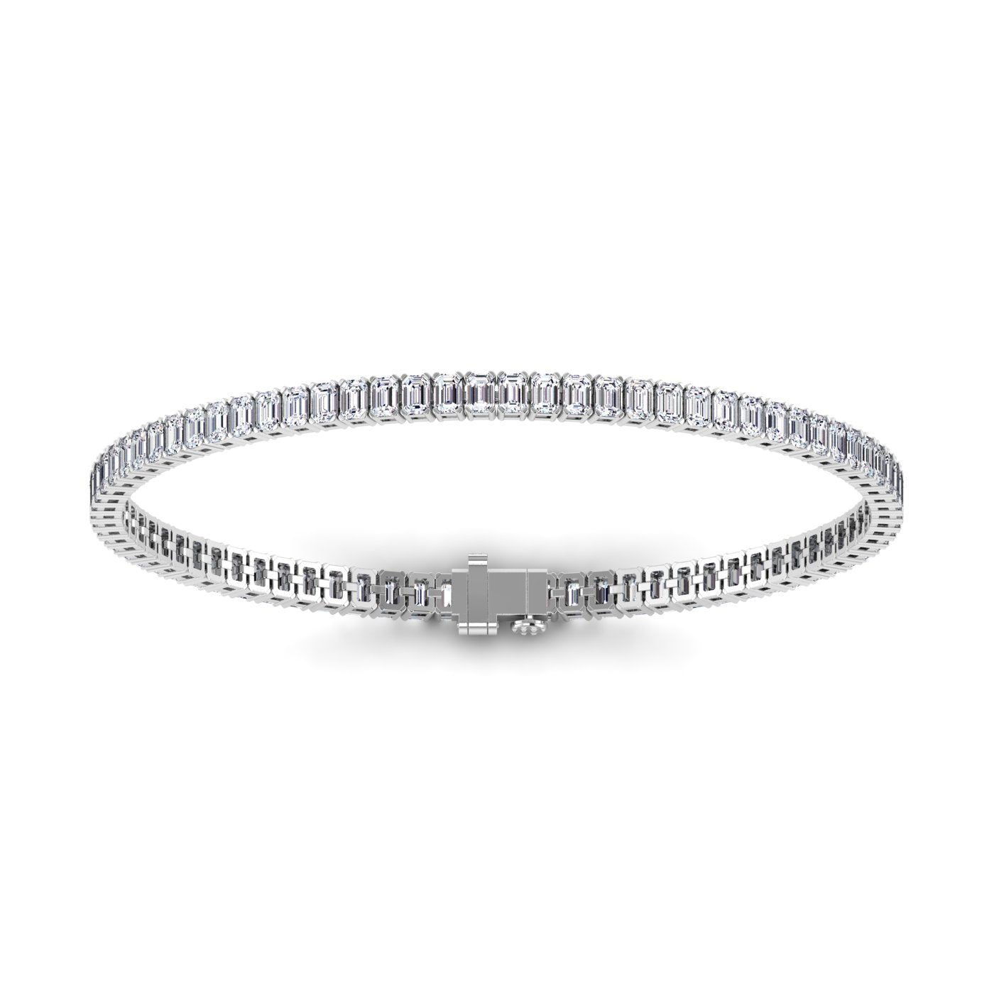 Exquisite Vertical Set Emerald Cut Diamond Tennis Bracelet - Elegant luxury with emerald-cut diamonds | White Gold | Back View