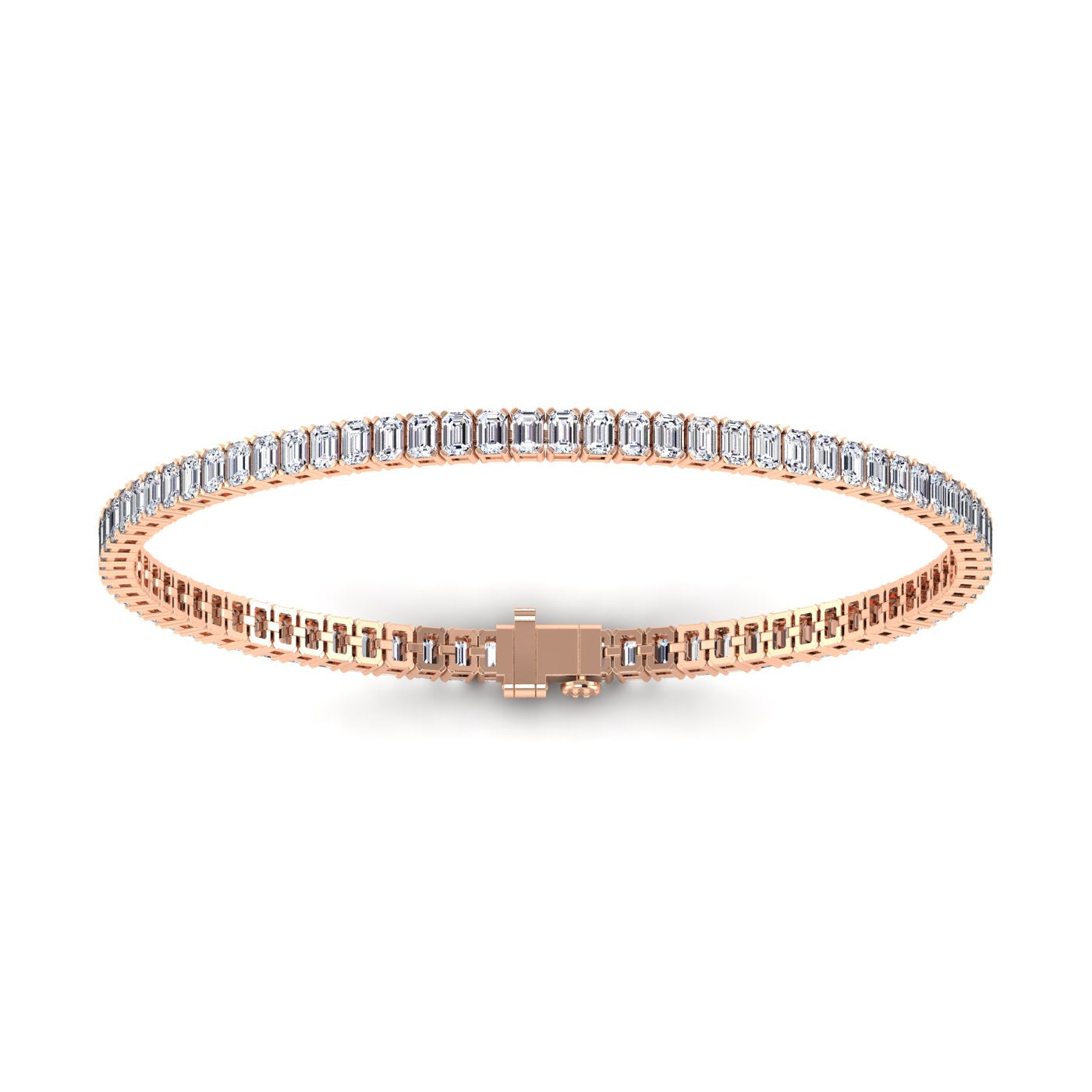 Exquisite Vertical Set Emerald Cut Diamond Tennis Bracelet - Elegant luxury with emerald-cut diamonds | Rose Gold | Back View