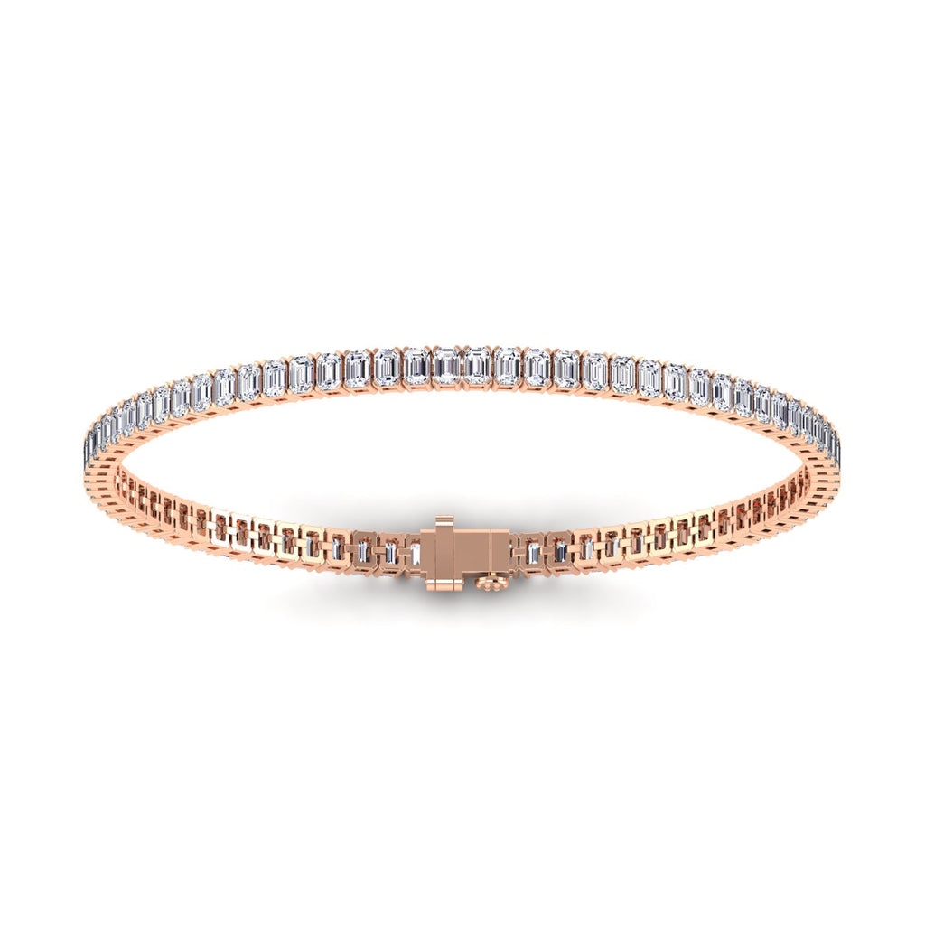 Exquisite Vertical Set Emerald Cut Diamond Tennis Bracelet - Elegant luxury with emerald-cut diamonds | Rose Gold | Back View