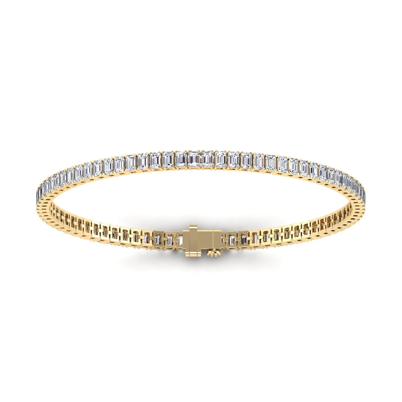 Exquisite Vertical Set Emerald Cut Diamond Tennis Bracelet - Elegant luxury with emerald-cut diamonds | Yellow Gold | Back View