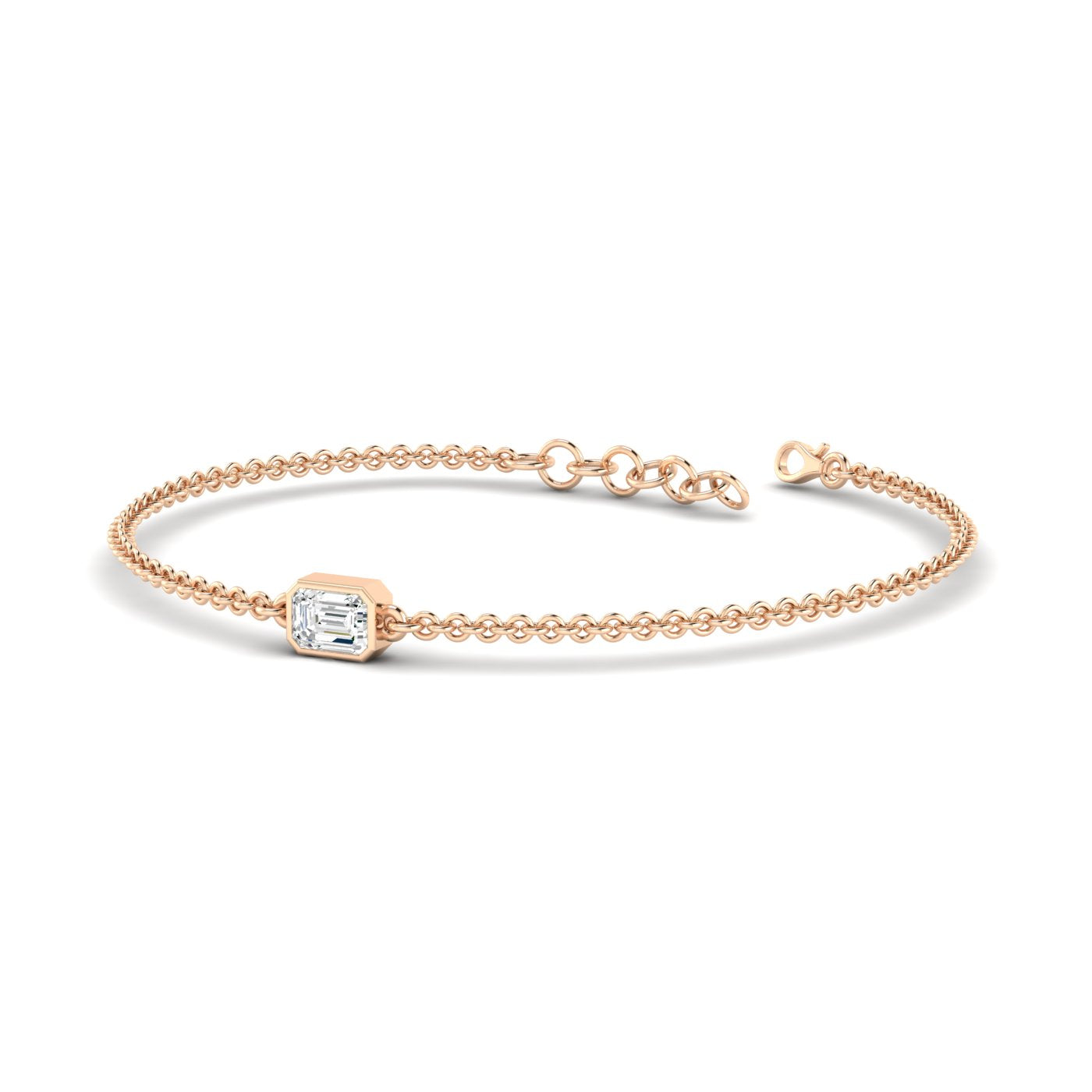 Solo Emerald Cut Diamond Adjustable Bracelet - Featuring a single emerald-cut diamond in a sleek adjustable design | Rose Gold | Front View