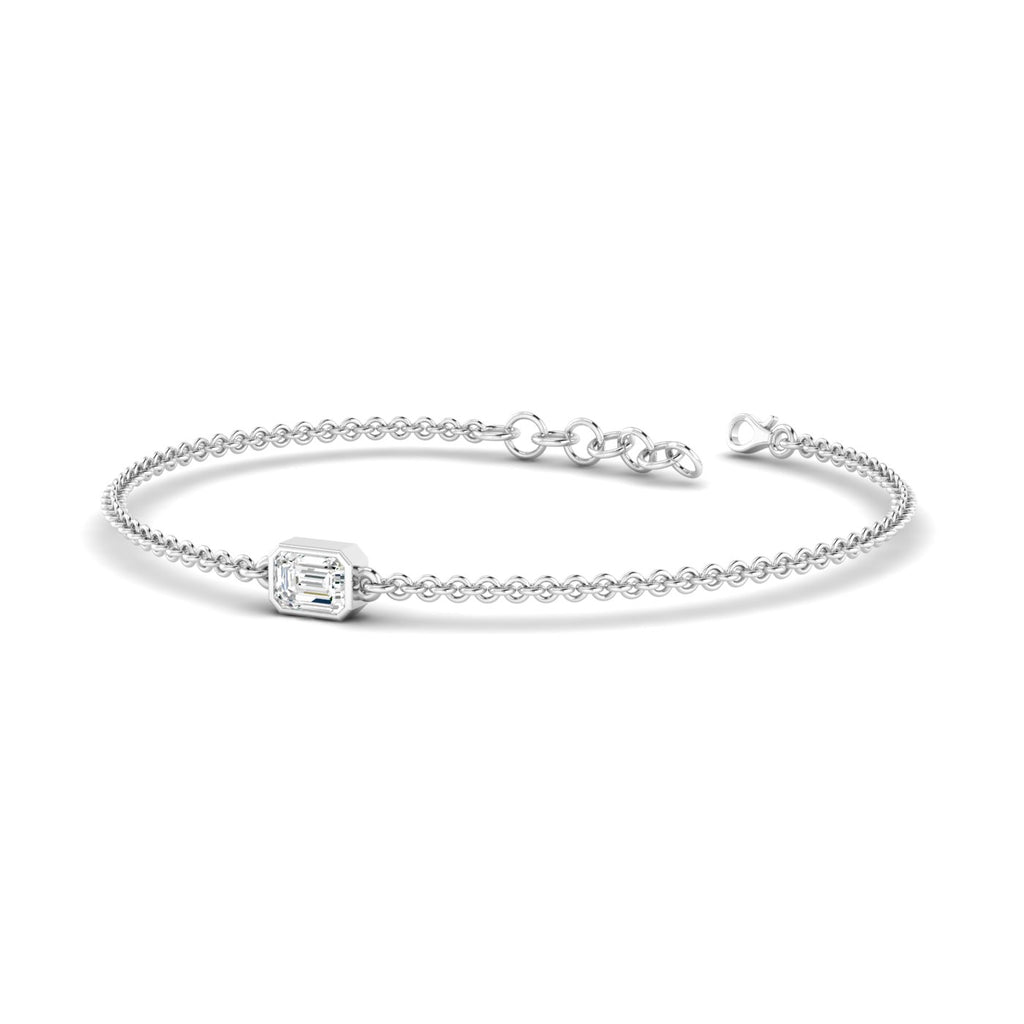 Solo Emerald Cut Diamond Adjustable Bracelet - Featuring a single emerald-cut diamond in a sleek adjustable design | White Gold | Front View