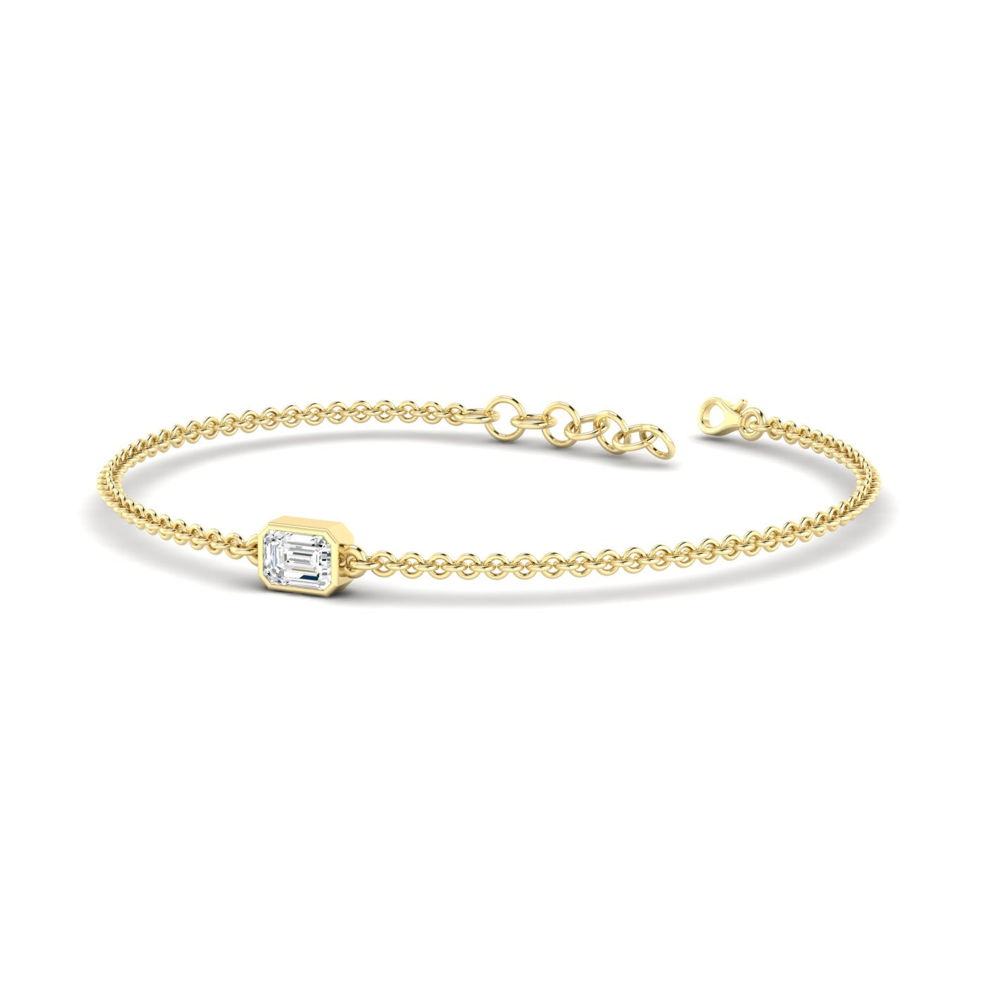 Solo Emerald Cut Diamond Adjustable Bracelet - Featuring a single emerald-cut diamond in a sleek adjustable design | Yellow Gold | Front View