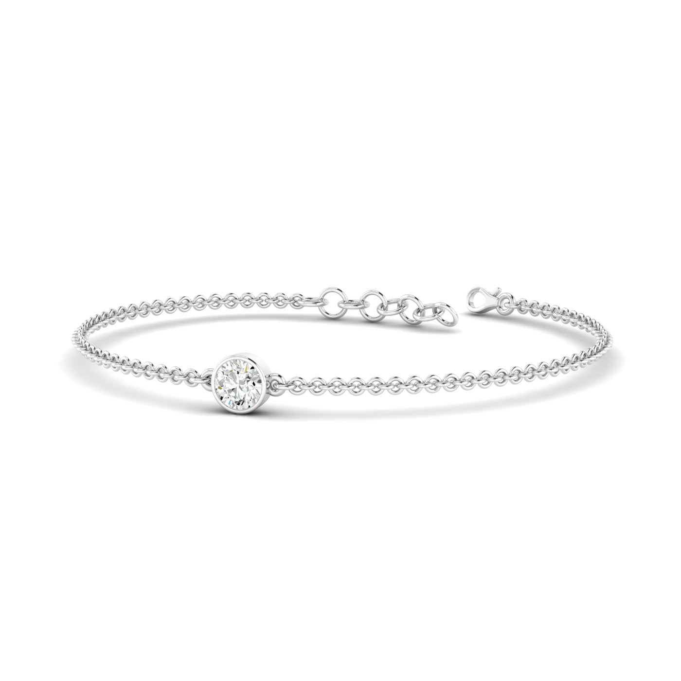 Solo Round Diamond Adjustable Bracelet - Featuring a single round diamond in a sleek, adjustable design for a timeless look| White Gold | Front View