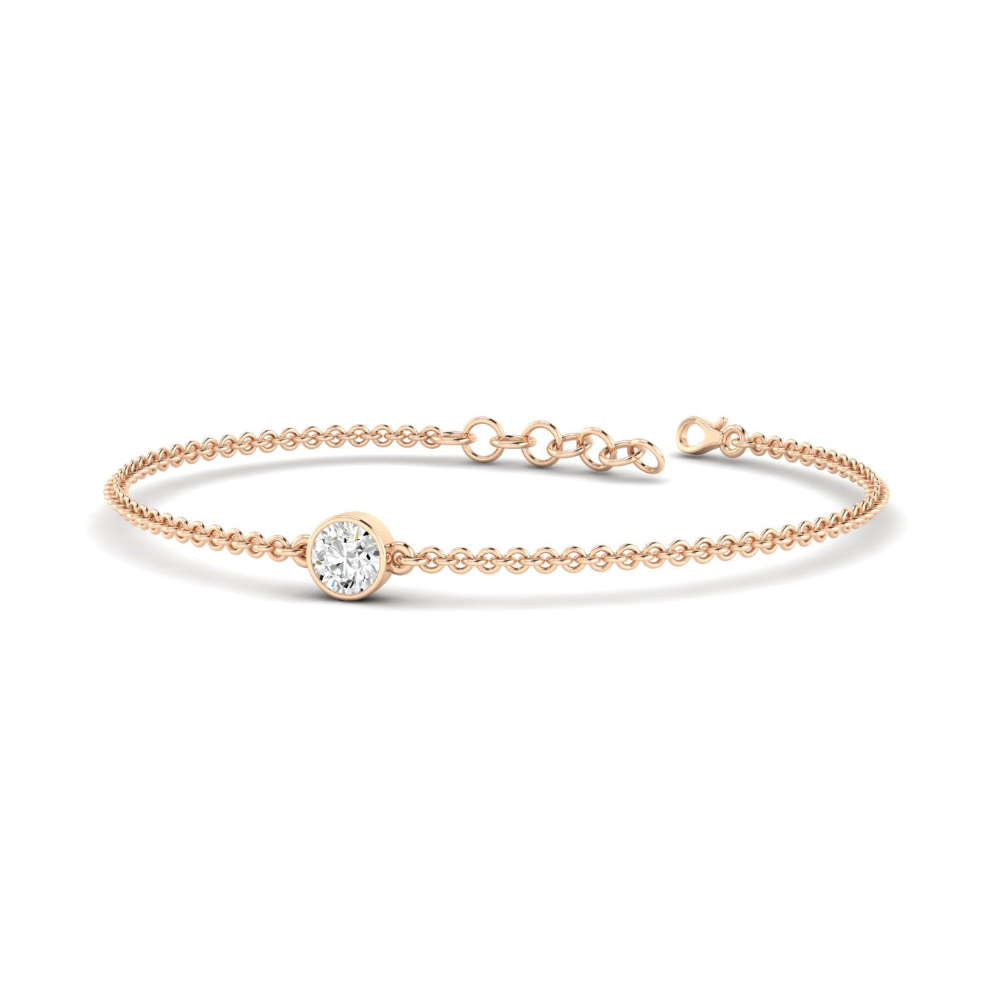 Solo Round Diamond Adjustable Bracelet - Featuring a single round diamond in a sleek, adjustable design for a timeless look| Rose Gold | Front View