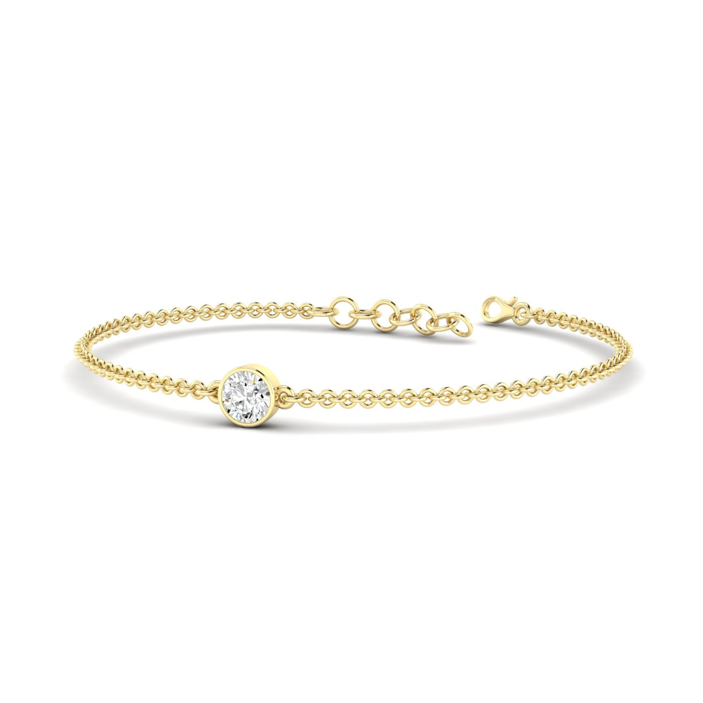 Solo Round Diamond Adjustable Bracelet - Featuring a single round diamond in a sleek, adjustable design for a timeless look| Yellow Gold | Front View