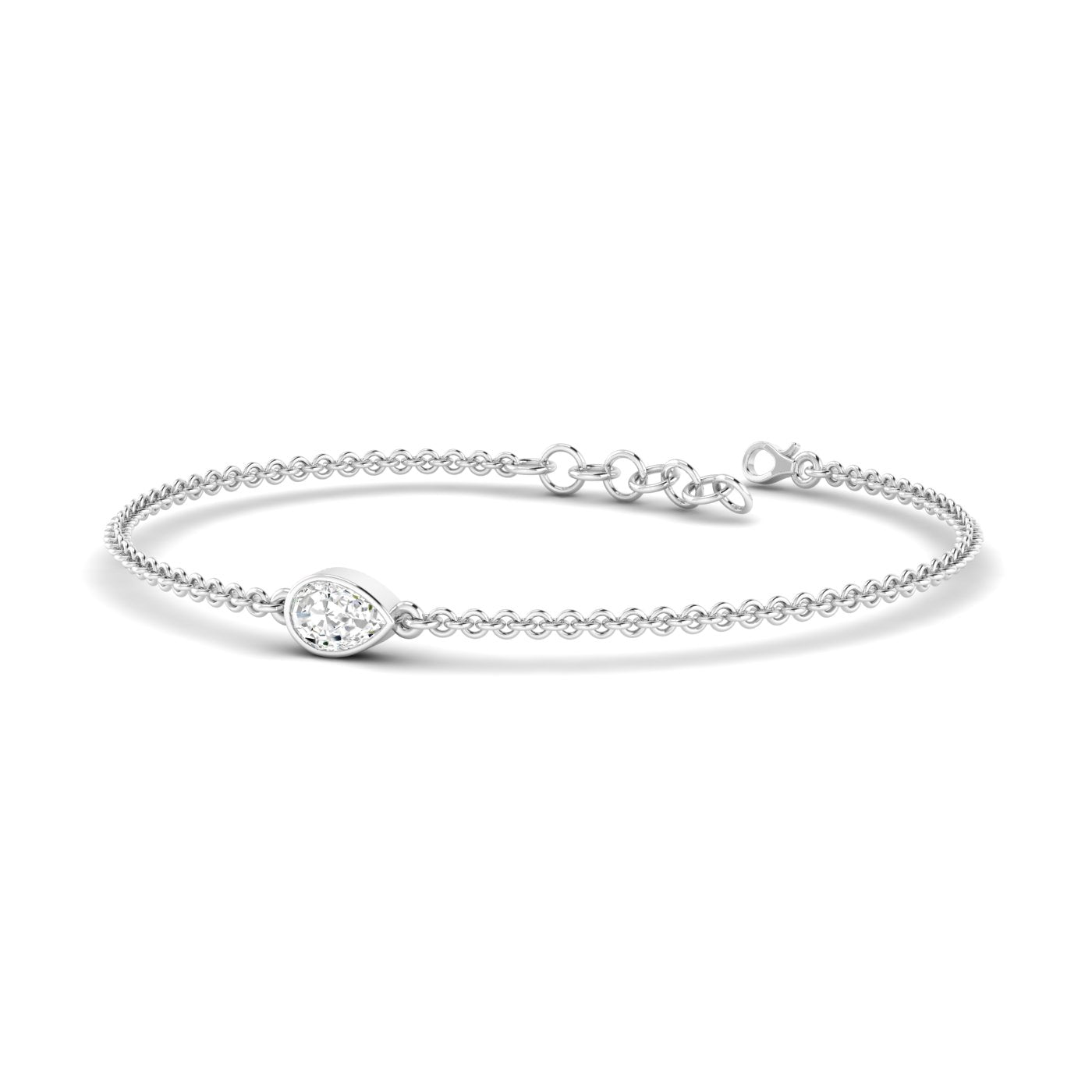 Solo Pear Diamond Adjustable Bracelet - Featuring a single pear-shaped diamond in an elegant adjustable design | White Gold | Front View