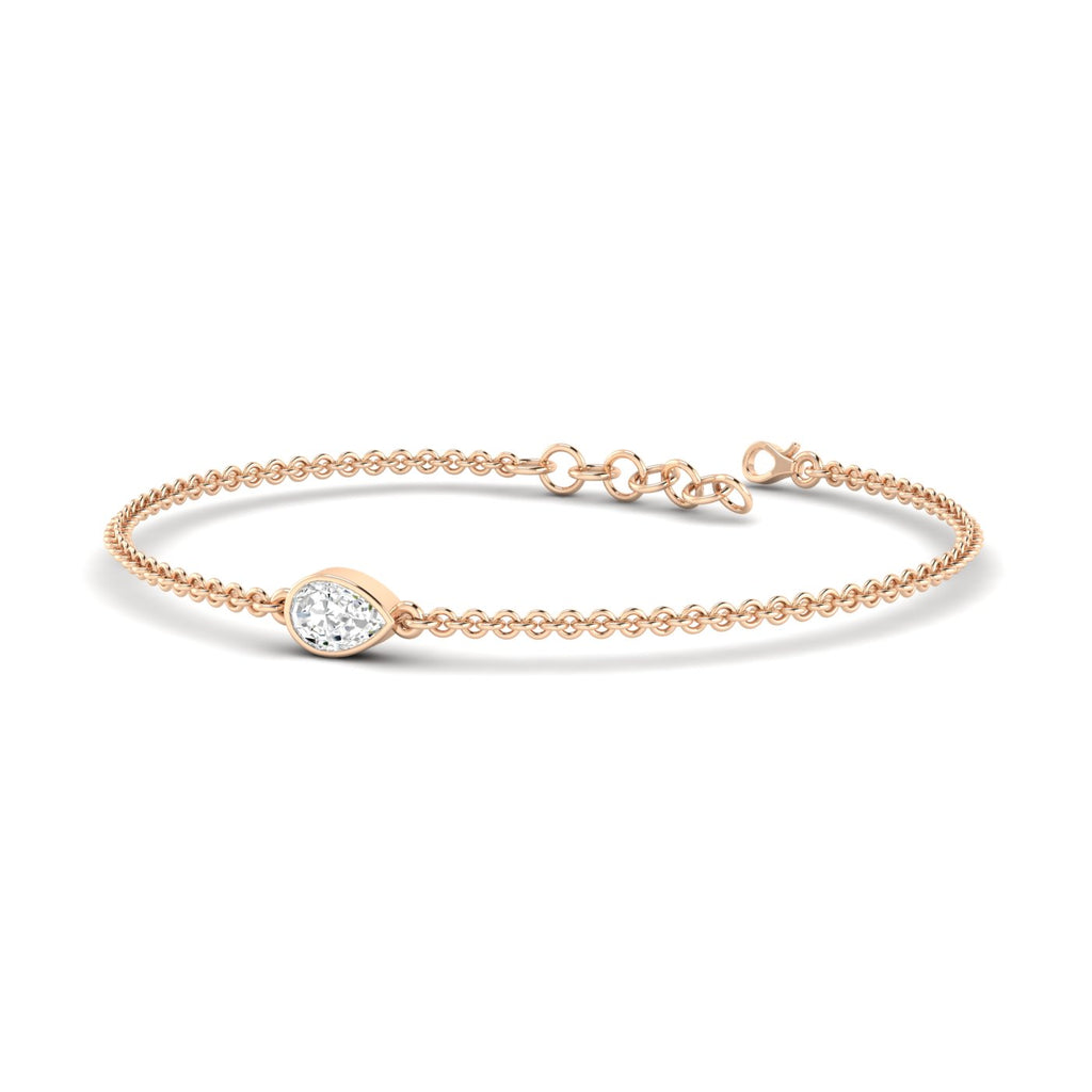 Solo Pear Diamond Adjustable Bracelet - Featuring a single pear-shaped diamond in an elegant adjustable design | Rose Gold | Front View