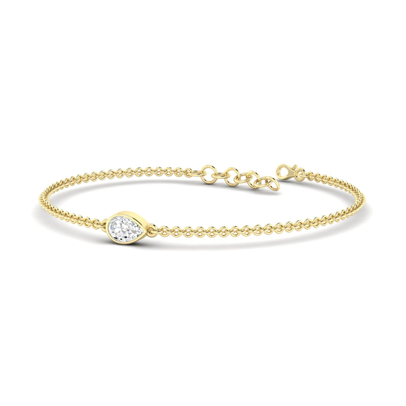 Solo Pear Diamond Adjustable Bracelet - Featuring a single pear-shaped diamond in an elegant adjustable design | Yellow Gold | Front View