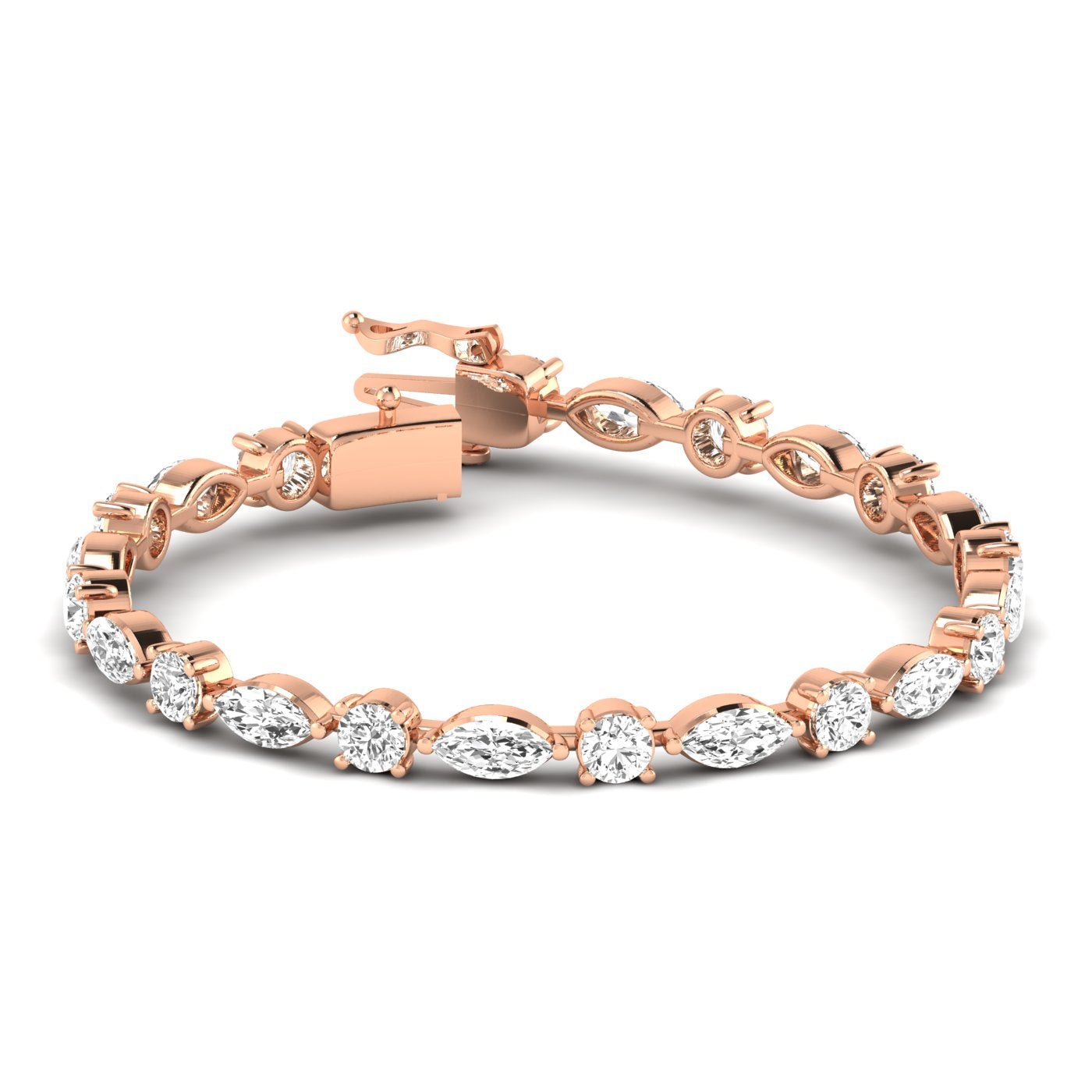 Dynamic Round & Marquise Diamond Bracelet - Featuring a stunning mix of round and marquise diamonds for a bold, elegant design | Rose Gold | Front View