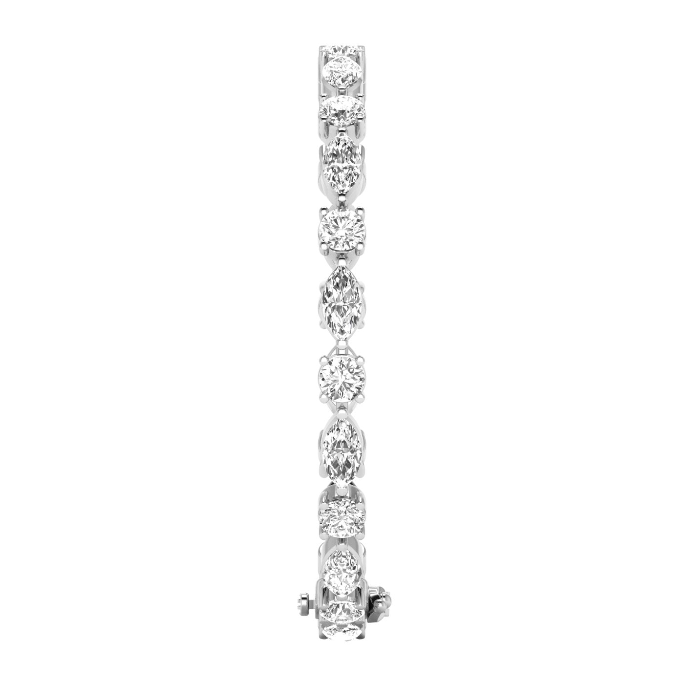 Dynamic Round & Marquise Diamond Bracelet - Featuring a stunning mix of round and marquise diamonds for a bold, elegant design | White Gold | Side View