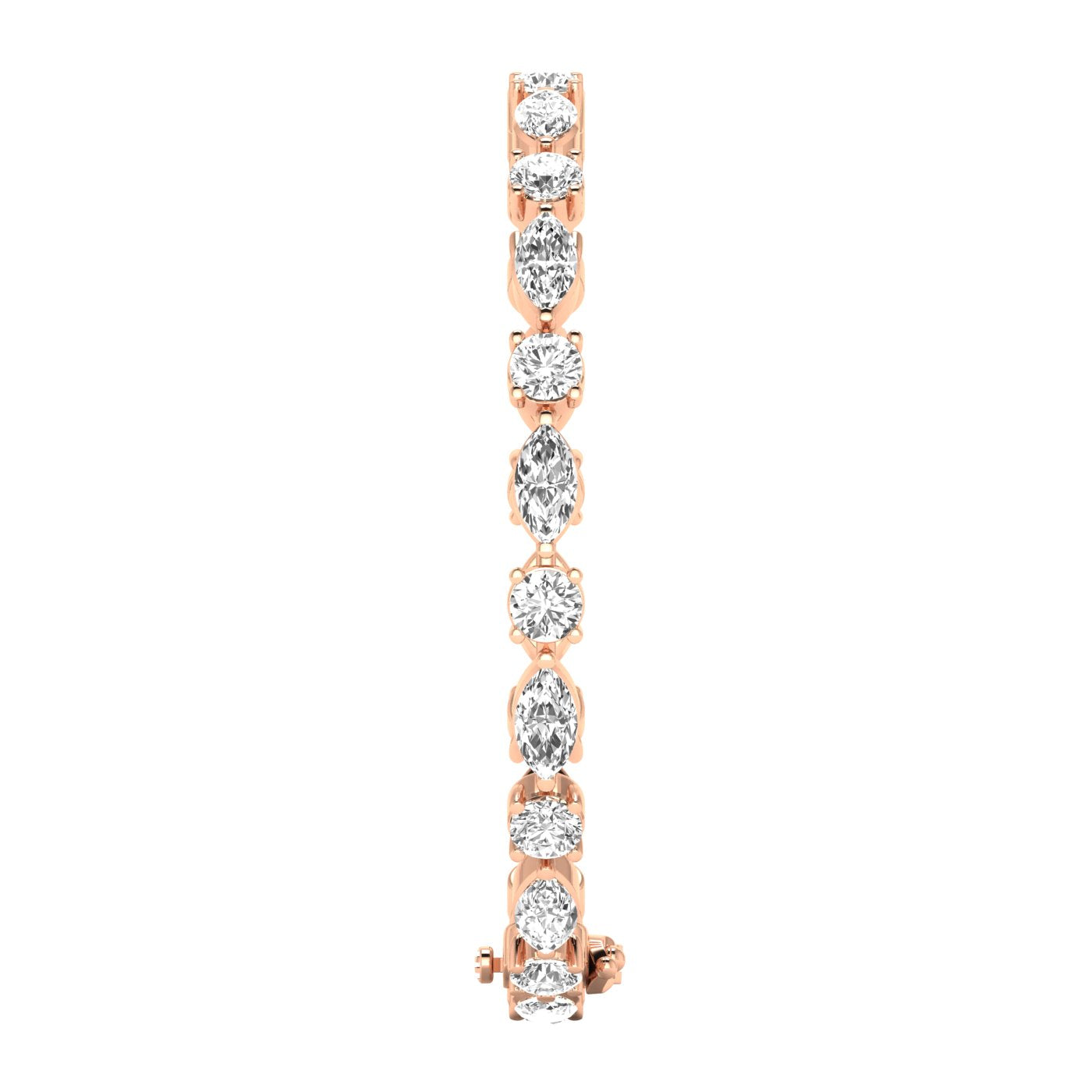 Dynamic Round &amp; Marquise Diamond Bracelet - Featuring a stunning mix of round and marquise diamonds for a bold, elegant design | Rose Gold | Side View