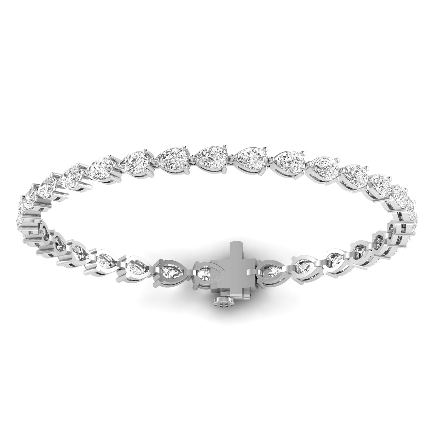 Classic pear diamond tennis bracelet featuring beautifully arranged pear-shaped diamonds in a timeless and elegant design | White Gold | Back View