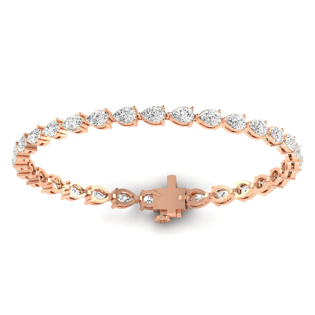 Classic pear diamond tennis bracelet featuring beautifully arranged pear-shaped diamonds in a timeless and elegant design | Rose Gold | Back View