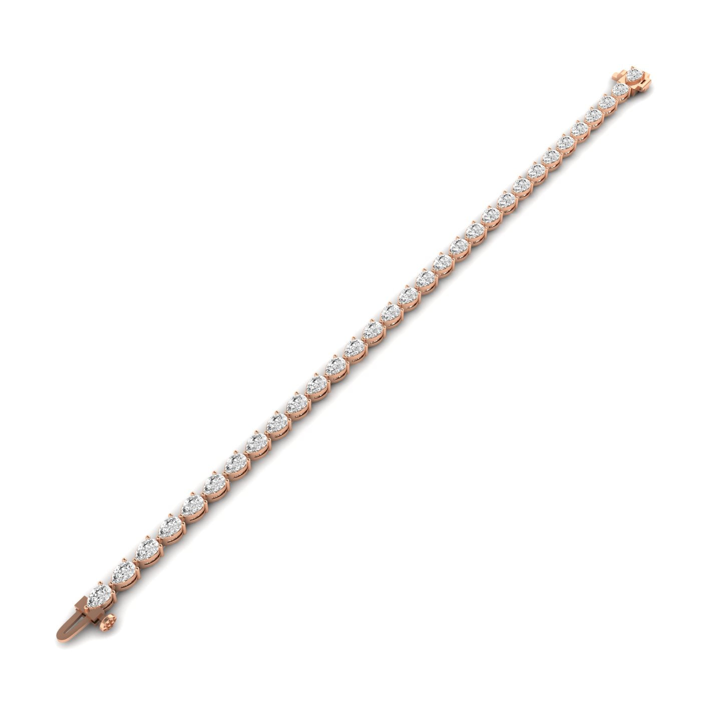 Classic pear diamond tennis bracelet featuring beautifully arranged pear-shaped diamonds in a timeless and elegant design | Rose Gold | Front View