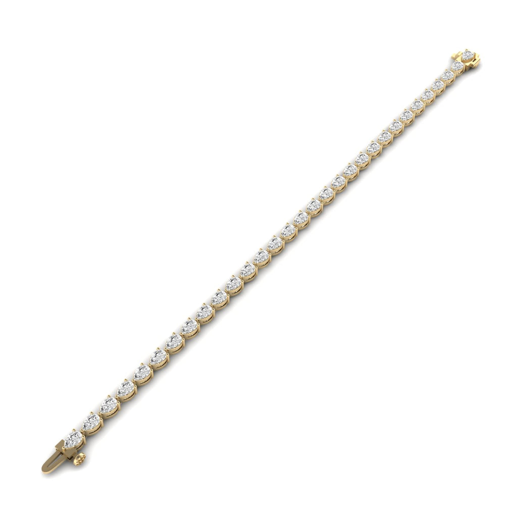 Classic pear diamond tennis bracelet featuring beautifully arranged pear-shaped diamonds in a timeless and elegant design | Yellow Gold | Front View