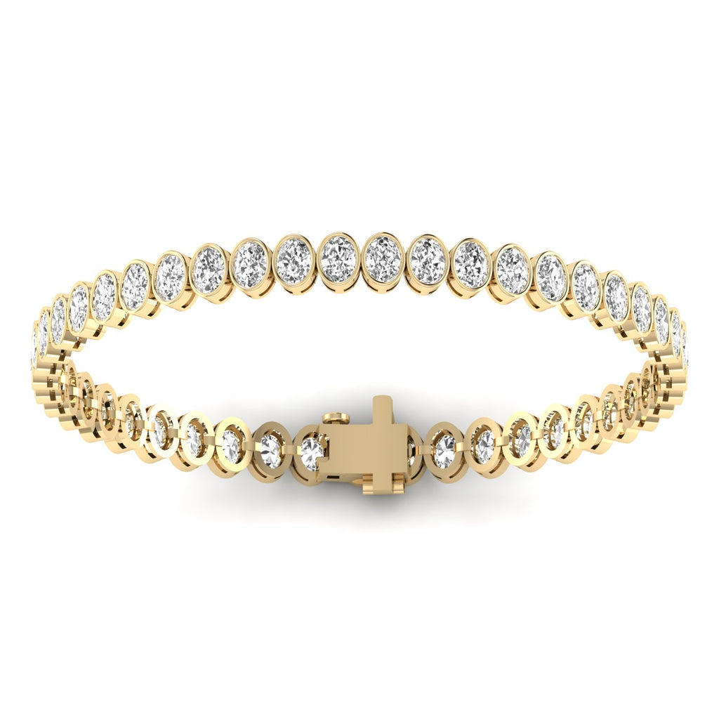 Sleek Bezel Oval Diamond Tennis Bracelet - Modern design with bezel-set oval diamonds | Yellow Gold | Back View