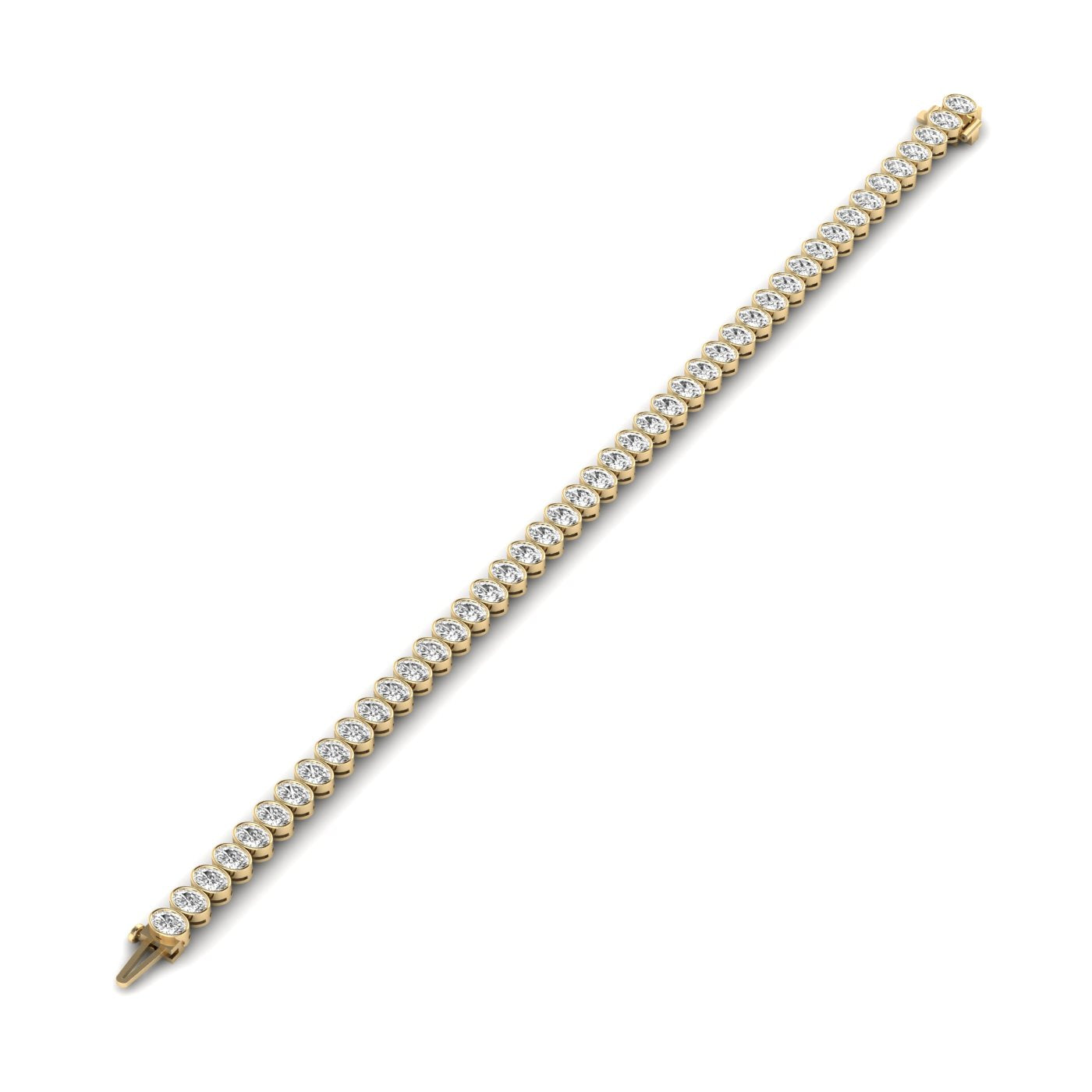 Sleek Bezel Oval Diamond Tennis Bracelet - Modern design with bezel-set oval diamonds | Yellow Gold | Front View