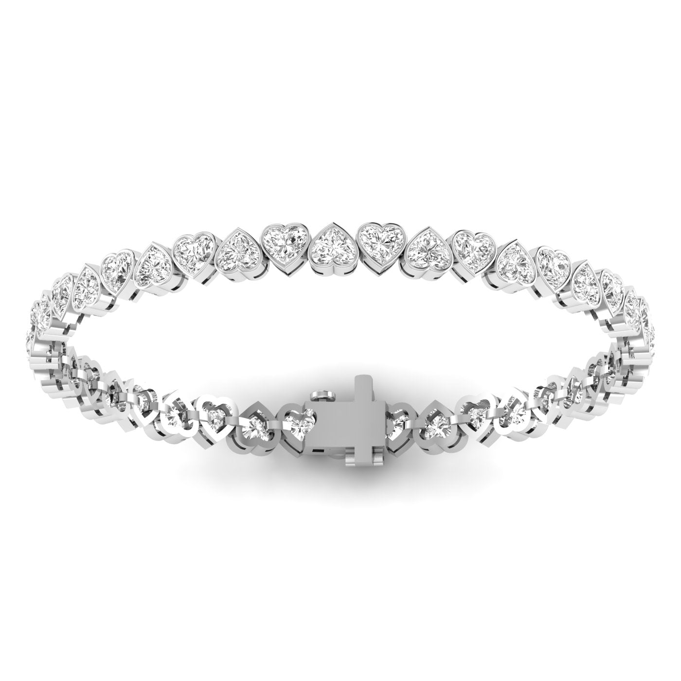 Sparkling Heart-Shaped Diamond Tennis Bracelet - Elegant design with dazzling heart-shaped diamonds | White Gold | Back View