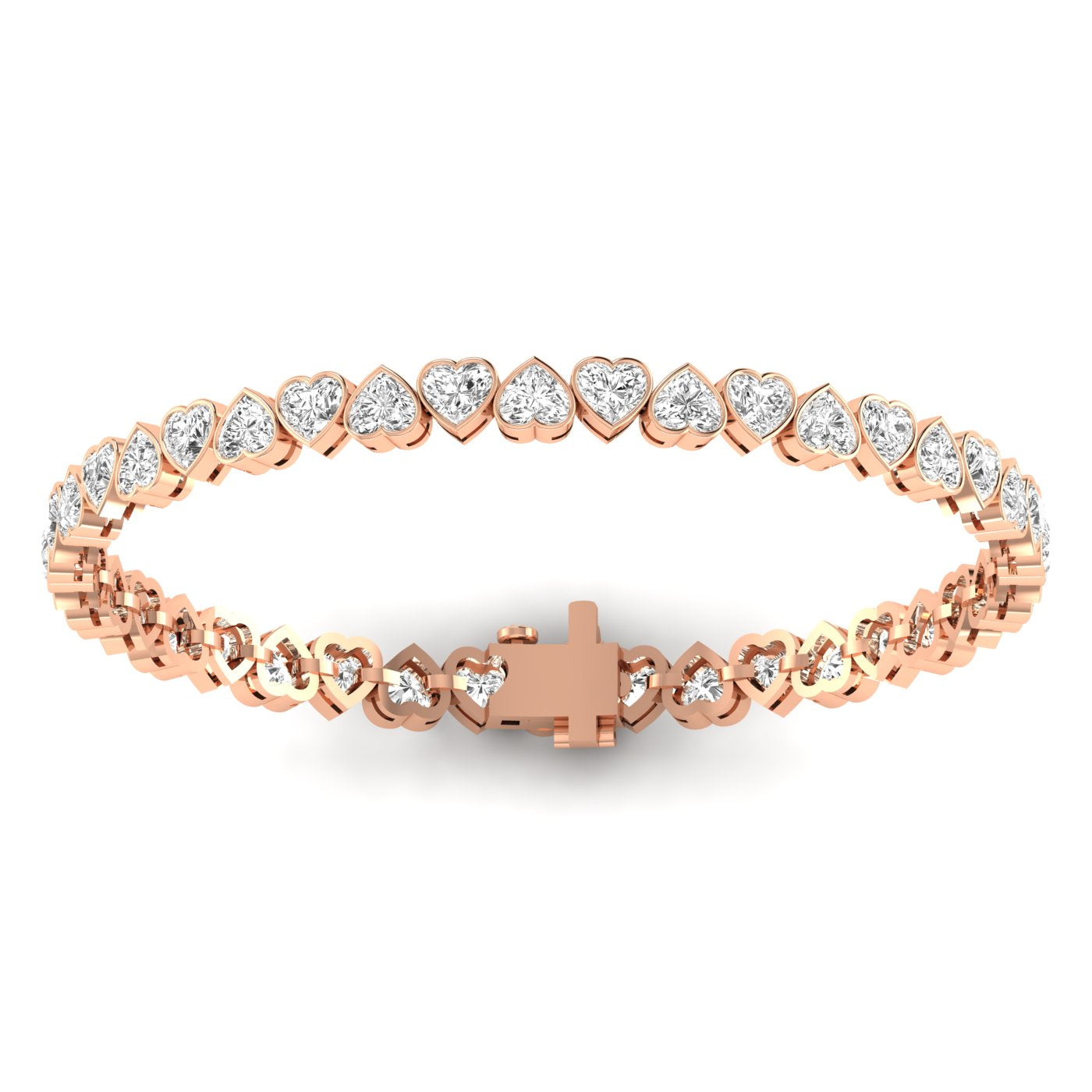 Sparkling Heart-Shaped Diamond Tennis Bracelet - Elegant design with dazzling heart-shaped diamonds | Rose Gold | Front View