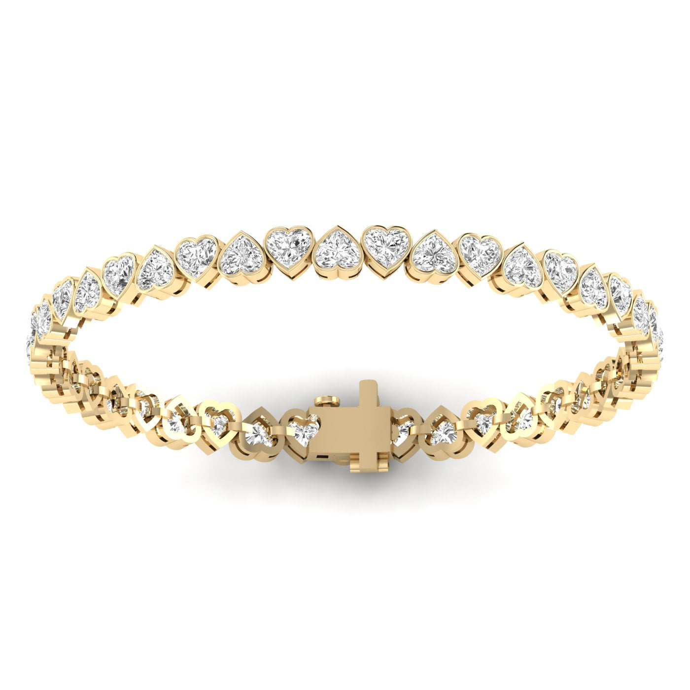 Sparkling Heart-Shaped Diamond Tennis Bracelet - Elegant design with dazzling heart-shaped diamonds | Yellow Gold | Back View