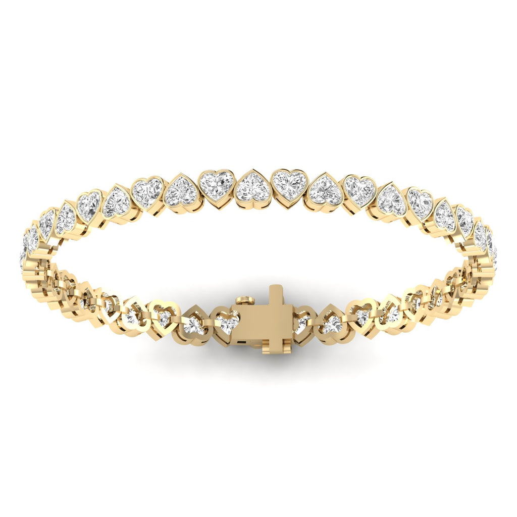 Sparkling Heart-Shaped Diamond Tennis Bracelet - Elegant design with dazzling heart-shaped diamonds | Yellow Gold | Back View