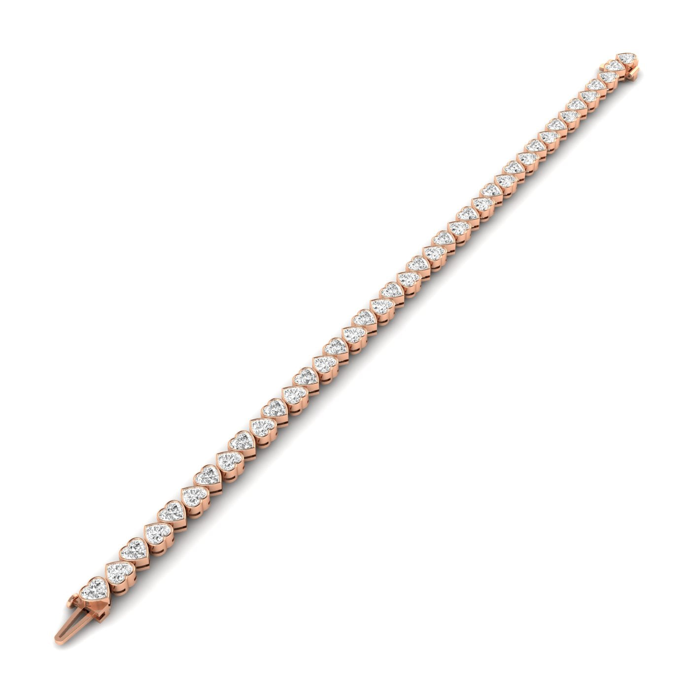 Sparkling Heart-Shaped Diamond Tennis Bracelet - Elegant design with dazzling heart-shaped diamonds | Rose Gold | Front View