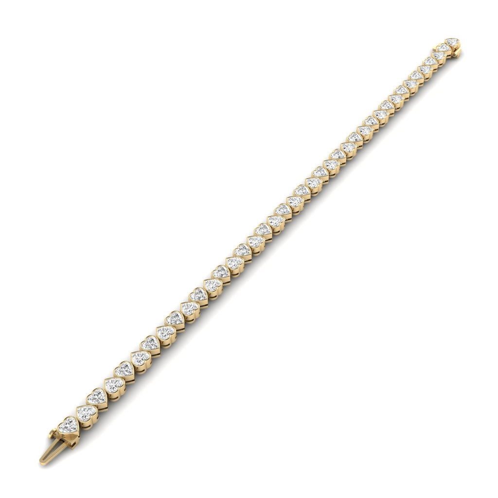 Sparkling Heart-Shaped Diamond Tennis Bracelet - Elegant design with dazzling heart-shaped diamonds | Yellow Gold | Front View