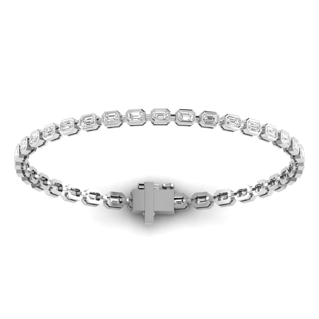 Majestic Emerald Cut Diamond Tennis Bracelet - Stunning design with elegant emerald-cut diamonds | White Gold | Back View