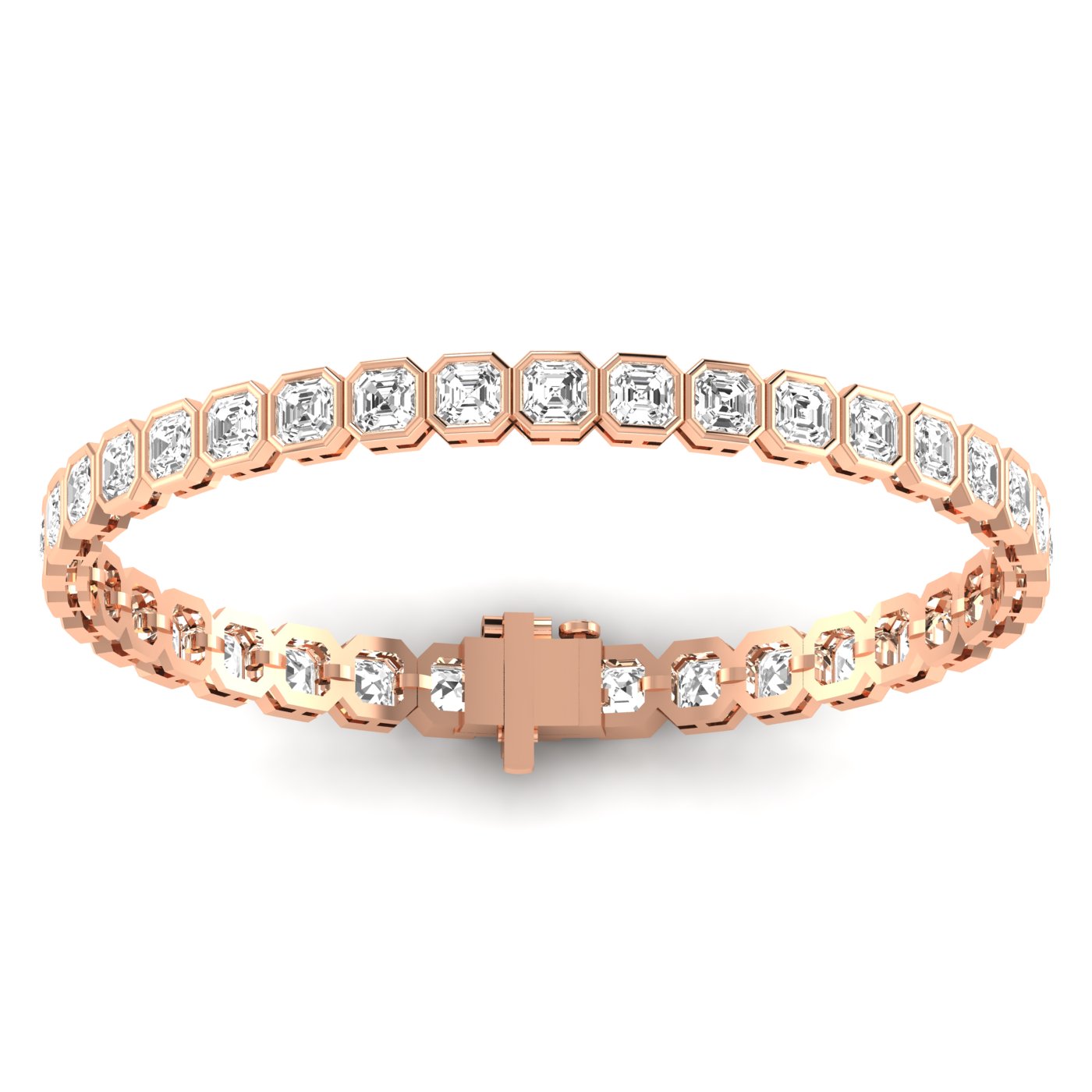 Bezel Asscher Diamond Tennis Bracelet - Elegant design featuring bezel-set Asscher cut diamonds | Rose Gold | Back View