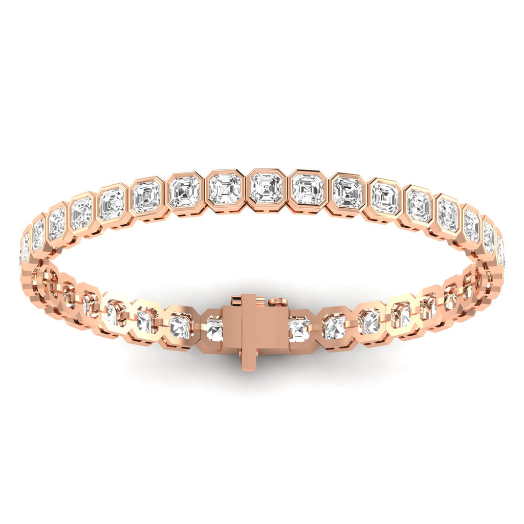 Bezel Asscher Diamond Tennis Bracelet - Elegant design featuring bezel-set Asscher cut diamonds | Rose Gold | Back View