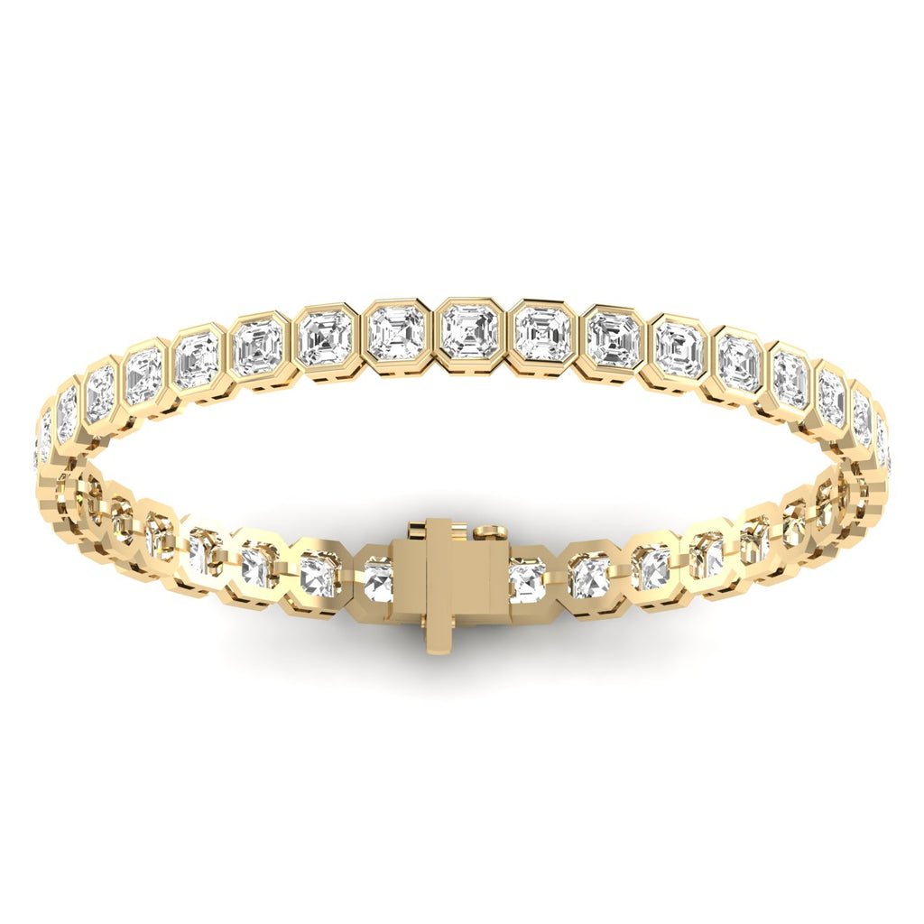 Bezel Asscher Diamond Tennis Bracelet - Elegant design featuring bezel-set Asscher cut diamonds | Yellow Gold | Back View