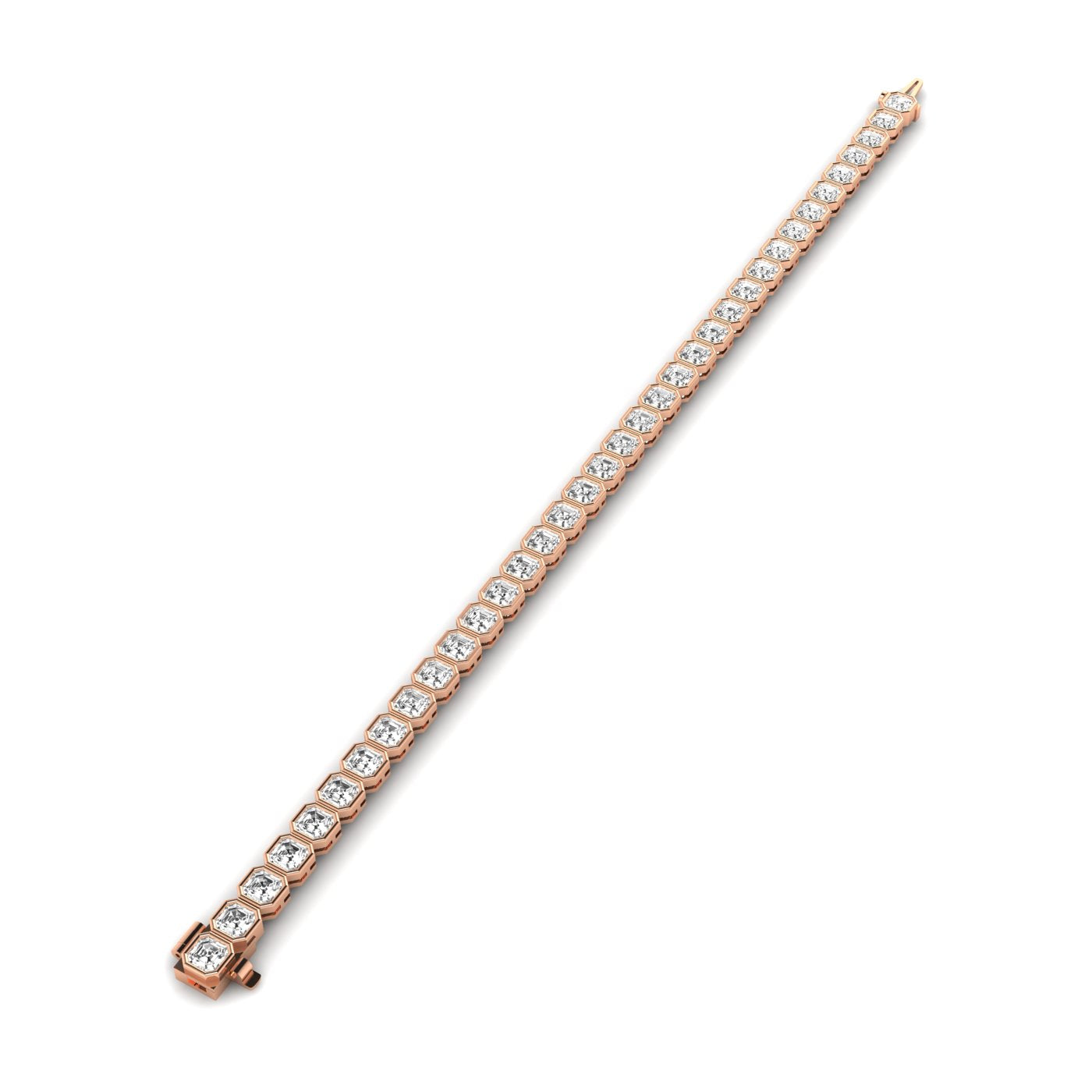 Bezel Asscher Diamond Tennis Bracelet - Elegant design featuring bezel-set Asscher cut diamonds | Rose Gold | Front View