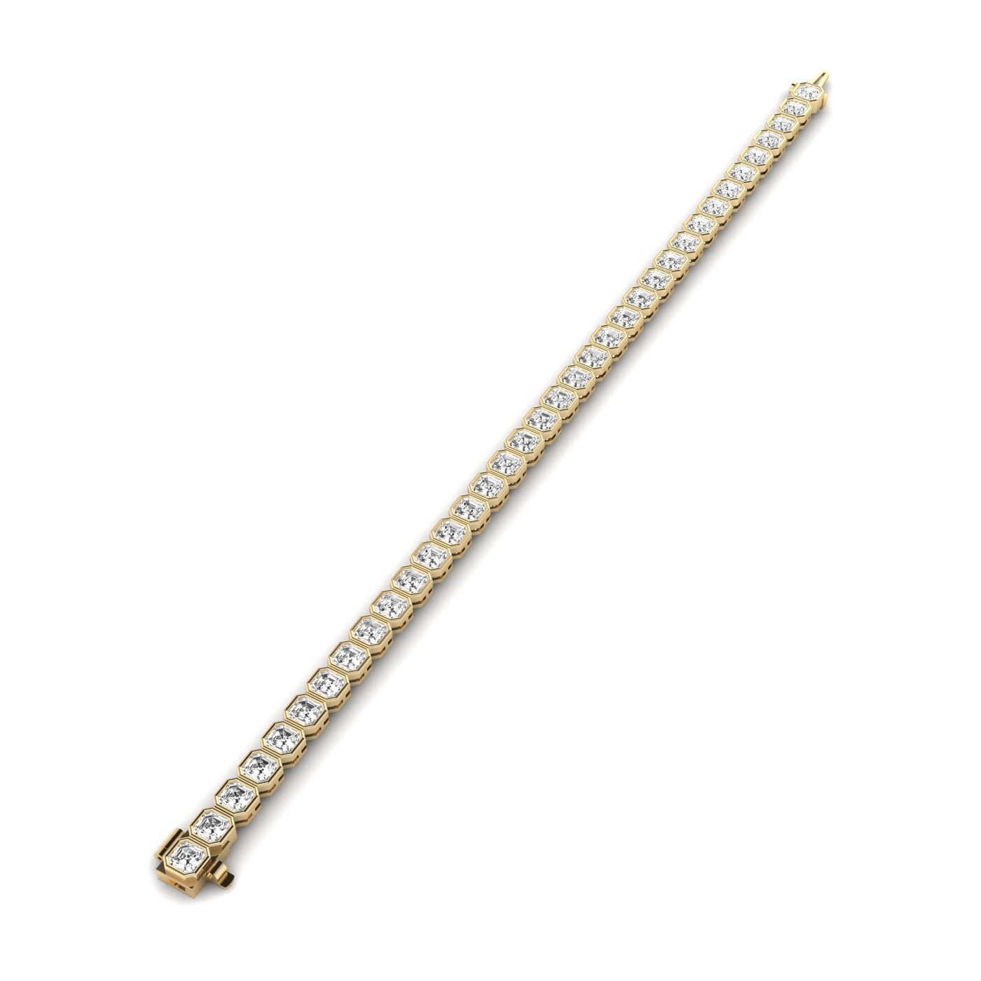 Bezel Asscher Diamond Tennis Bracelet - Elegant design featuring bezel-set Asscher cut diamonds | Yellow Gold | Front View