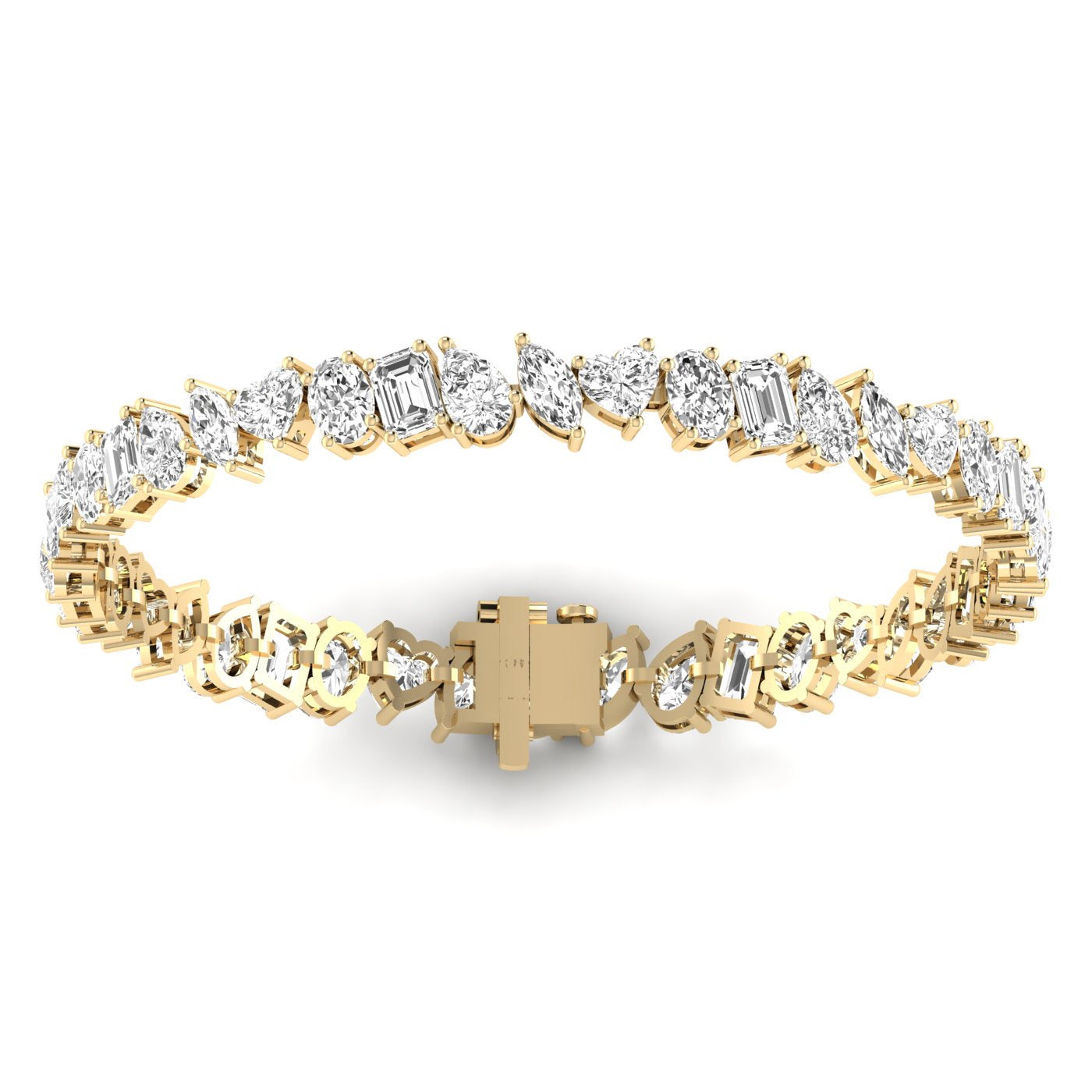 Dazzling Multi-Shape Diamond Tennis Bracelet - Featuring a mix of diamond shapes for a stunning, unique design | Yellow Gold | Back View