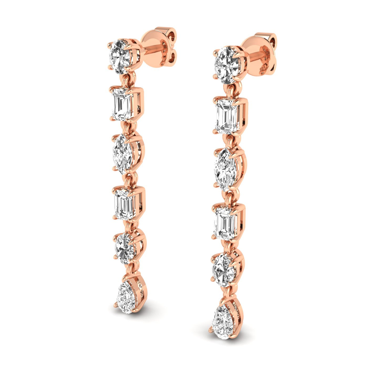 Classic tri-shape diamond dangle earrings featuring three stunning diamonds in a chic, modern design for a sophisticated and timeless look | Rose Gold | Side View