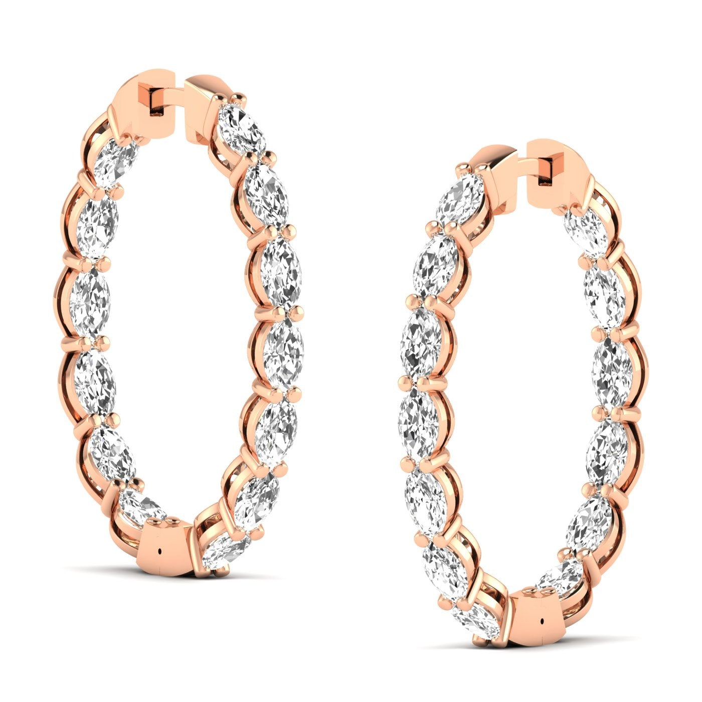 Elegant dazzling oval diamond hoop earrings featuring brilliant diamonds set in a high-quality metal frame, offering a luxurious and sophisticated look | Rose Gold | Side View