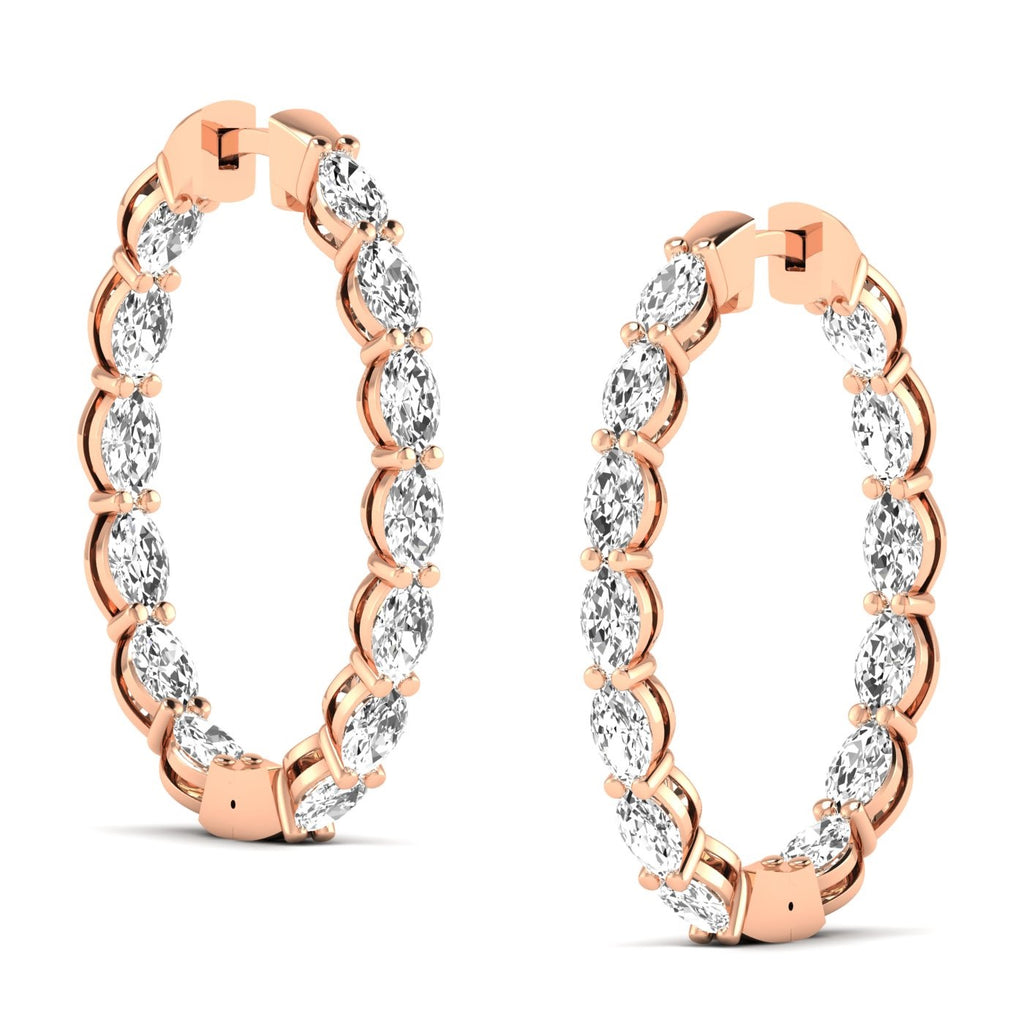 Elegant dazzling oval diamond hoop earrings featuring brilliant diamonds set in a high-quality metal frame, offering a luxurious and sophisticated look | Rose Gold | Side View