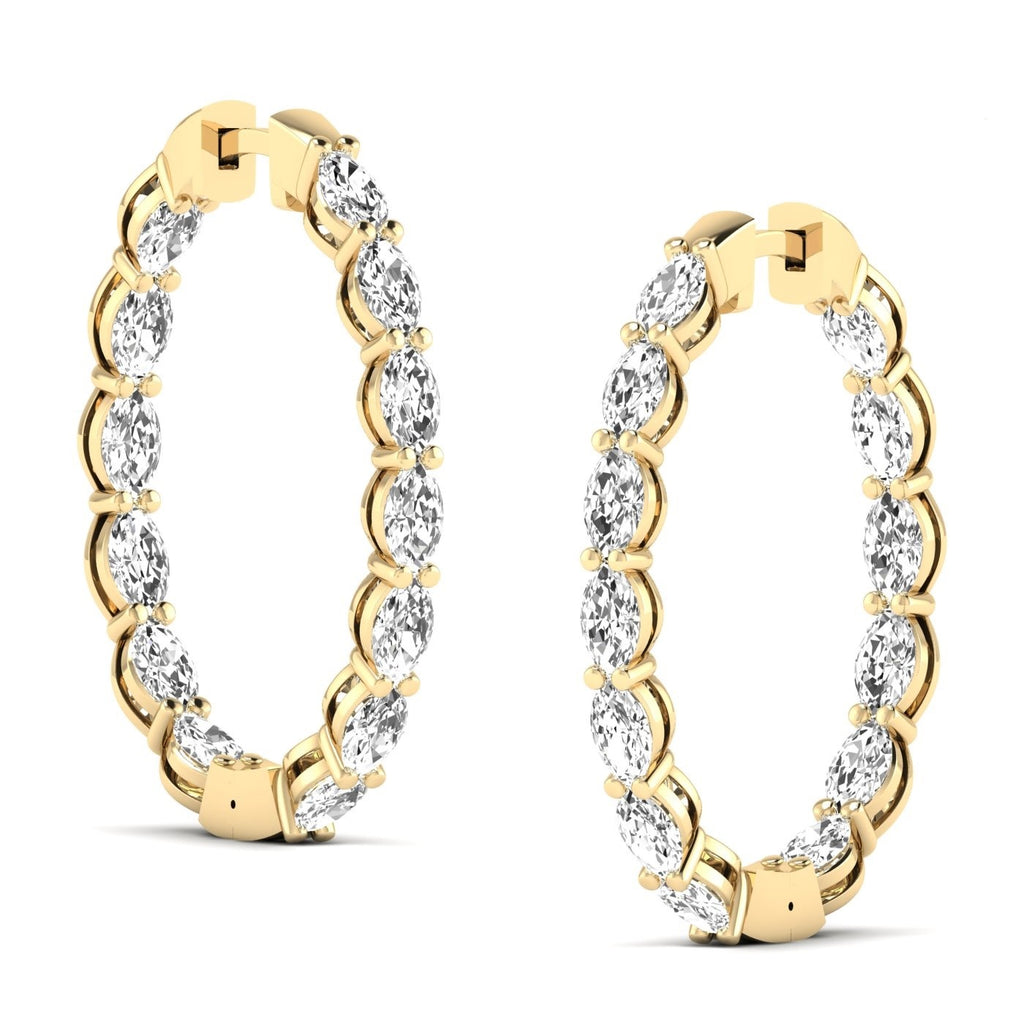 Elegant dazzling oval diamond hoop earrings featuring brilliant diamonds set in a high-quality metal frame, offering a luxurious and sophisticated look | Yellow Gold | Side View