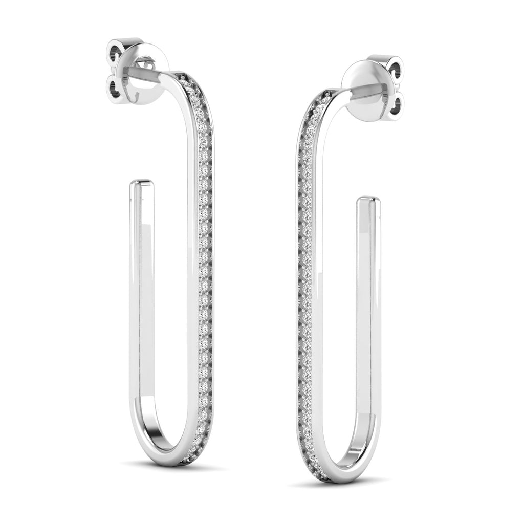 Chic slim elongated diamond hoop earrings with a sleek design, featuring brilliant diamonds set in premium metal for an elegant and sophisticated look | White Gold | Side View