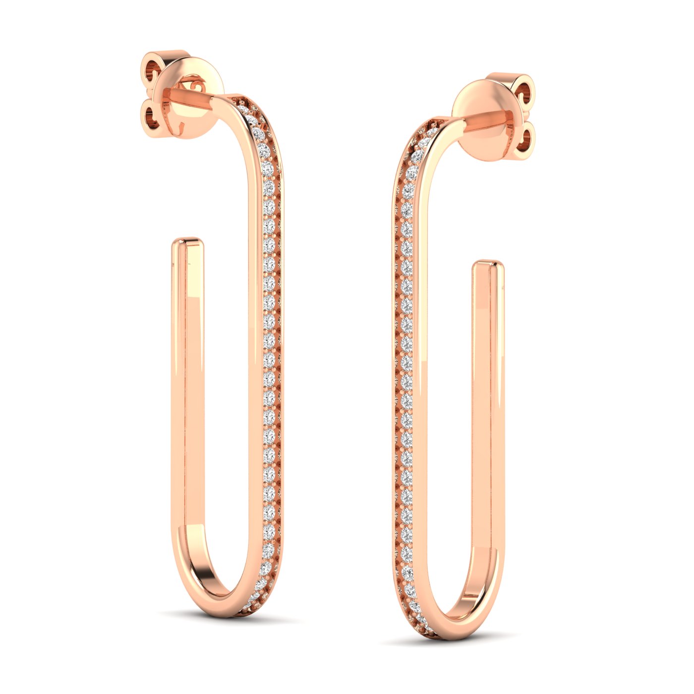 Chic slim elongated diamond hoop earrings with a sleek design, featuring brilliant diamonds set in premium metal for an elegant and sophisticated look | Rose Gold | Side View