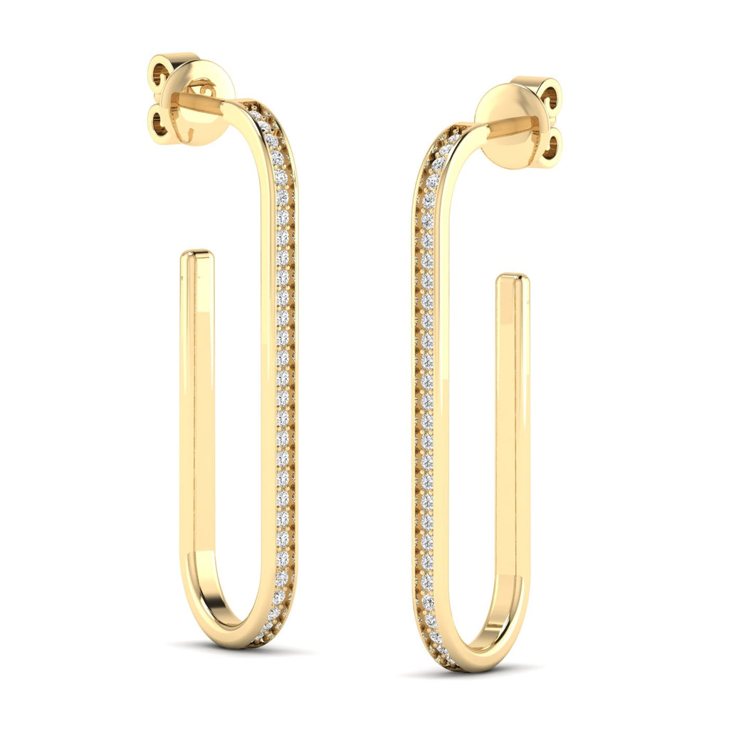 Chic slim elongated diamond hoop earrings with a sleek design, featuring brilliant diamonds set in premium metal for an elegant and sophisticated look | Yellow Gold | Side View