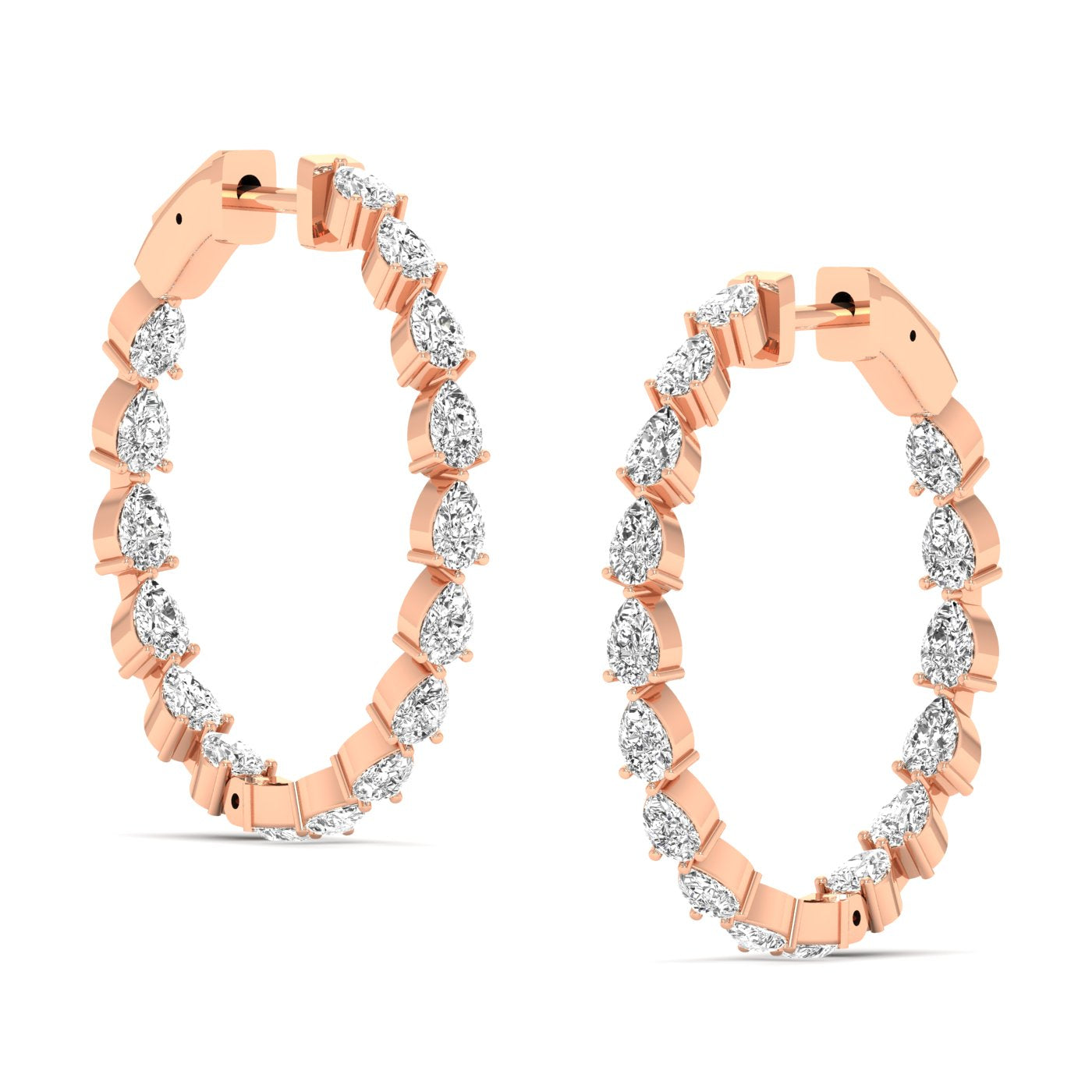 Stylish Seamless Pear Hoops Diamond Earrings featuring elegant pear-shaped diamonds set in a smooth, continuous hoop design for a refined and modern look | Rose Gold | Side View