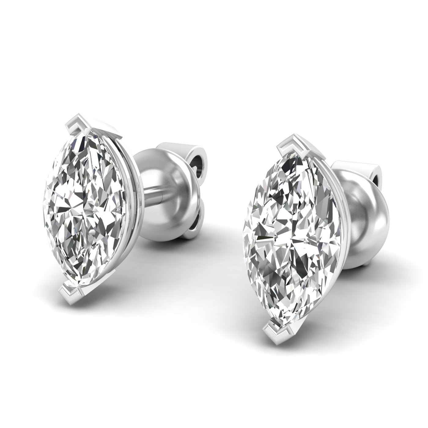 Stunning dazzling oval cut diamond stud earrings with brilliant diamonds set in a sleek, timeless design for added elegance | White Gold | Front View