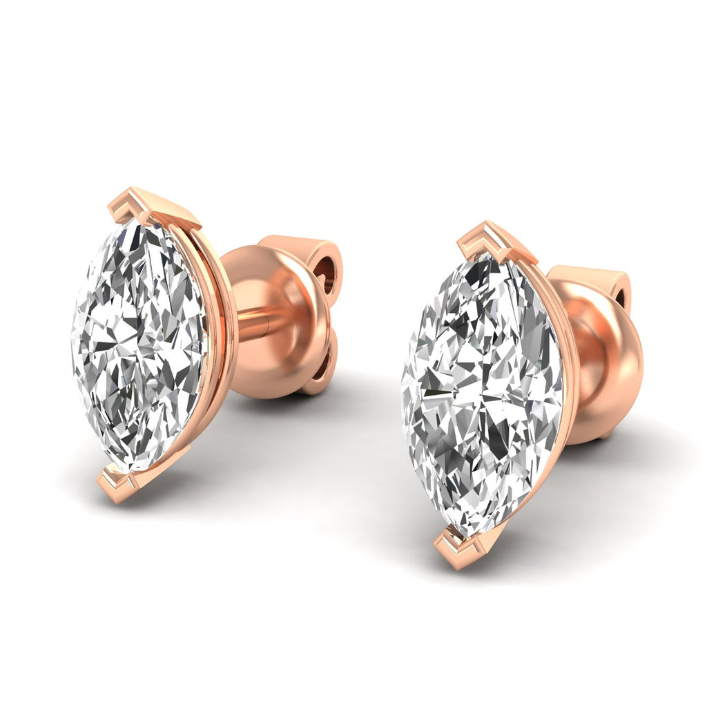 Stunning dazzling oval cut diamond stud earrings with brilliant diamonds set in a sleek, timeless design for added elegance | Rose Gold | Front View