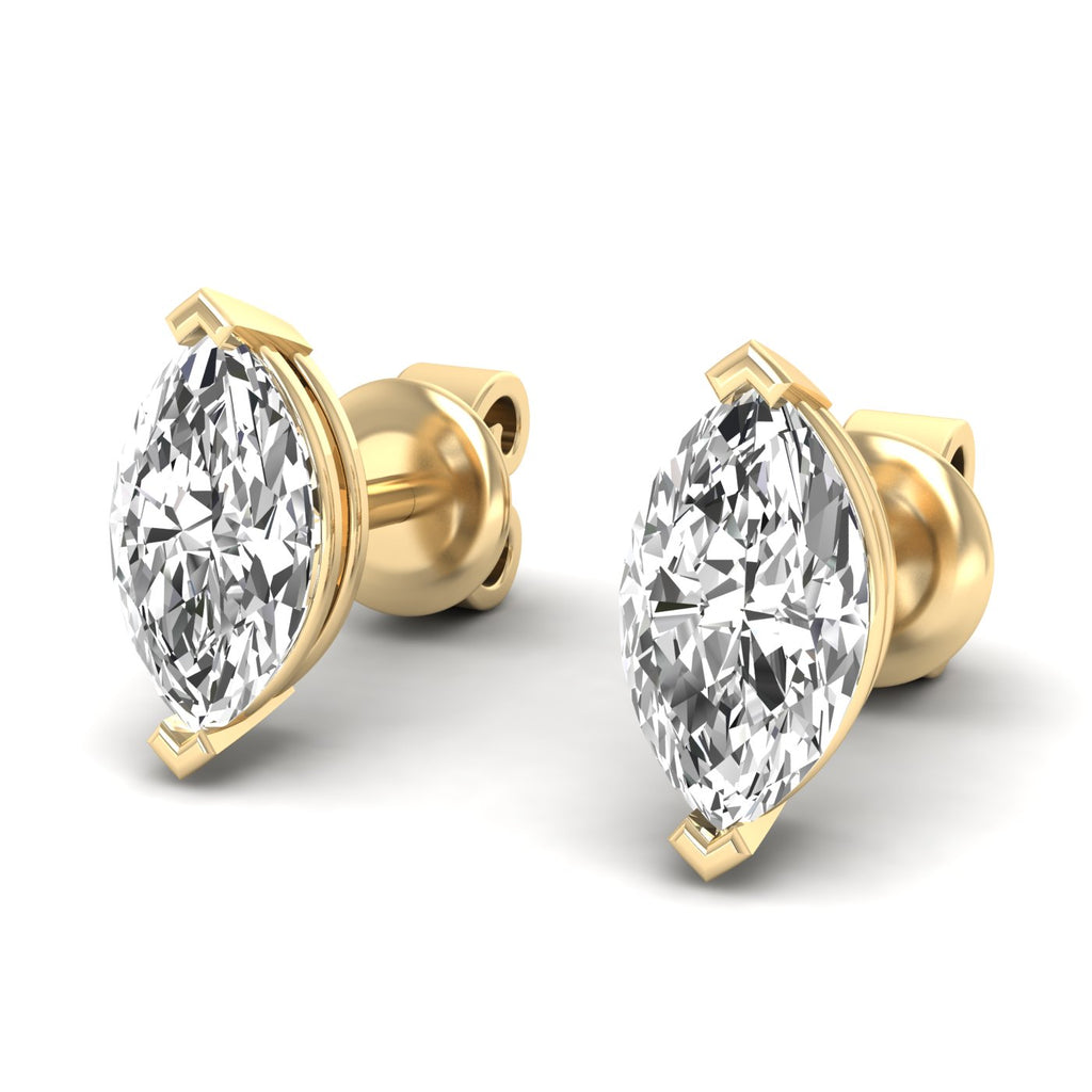 Stunning dazzling oval cut diamond stud earrings with brilliant diamonds set in a sleek, timeless design for added elegance | Yellow Gold | Front View