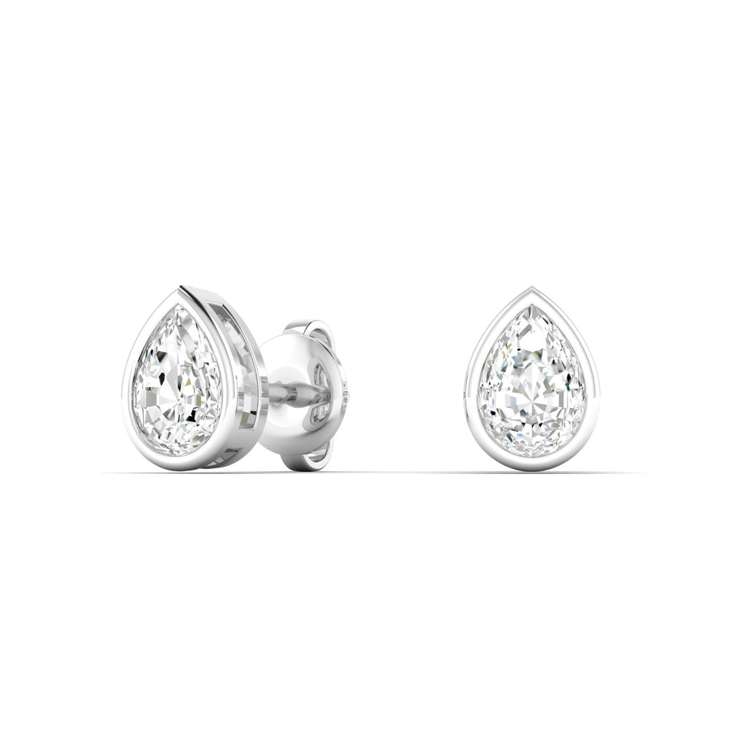 Bezel-set pear-shaped diamond stud earrings featuring elegant pear-cut diamonds in a secure, modern bezel setting for a timeless and sophisticated look | White Gold | Front View